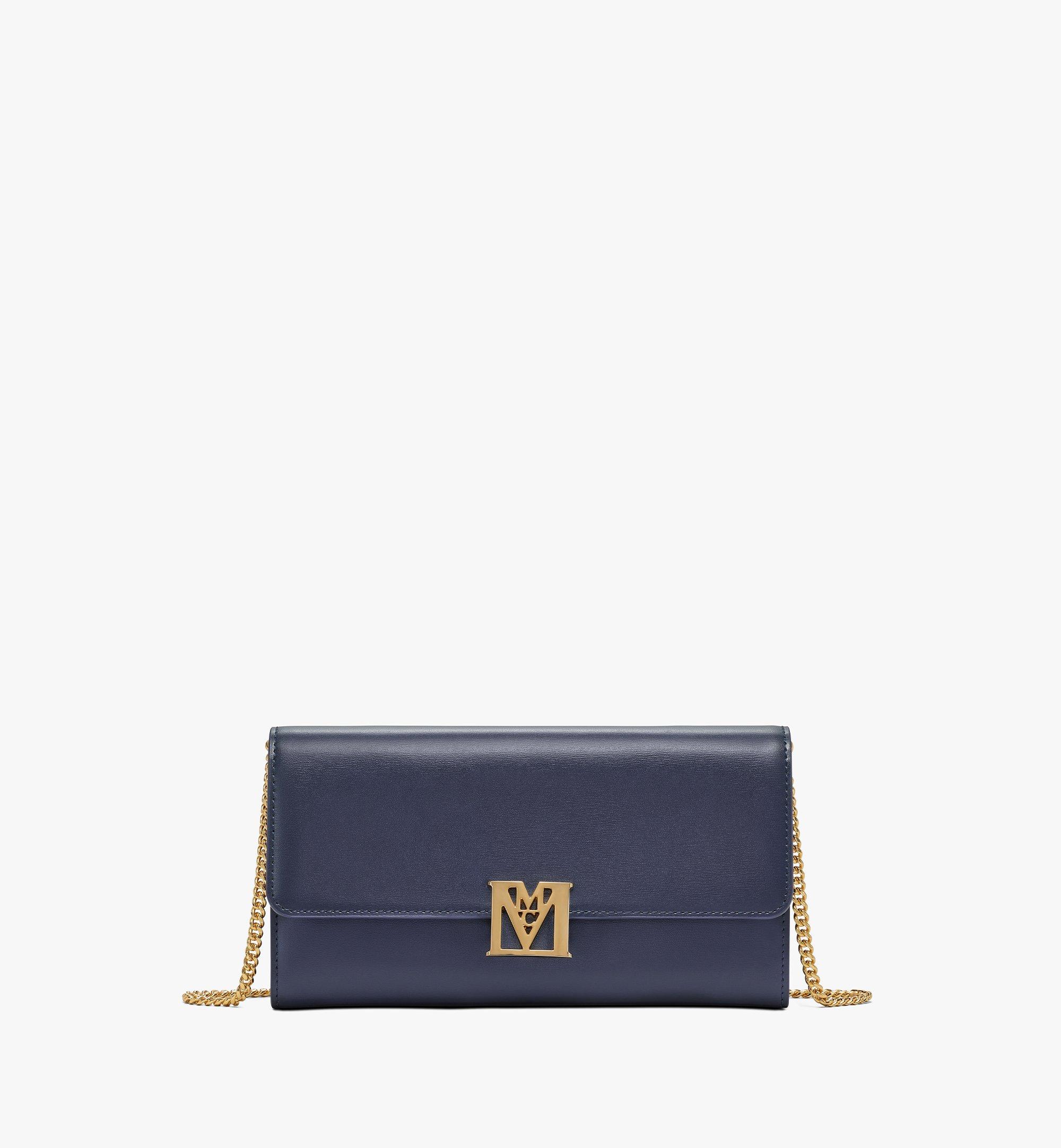 MCM Mena Crossbody Wallet in Embossed Leather Blue MYLBSLM01VZ001 Alternate View 1