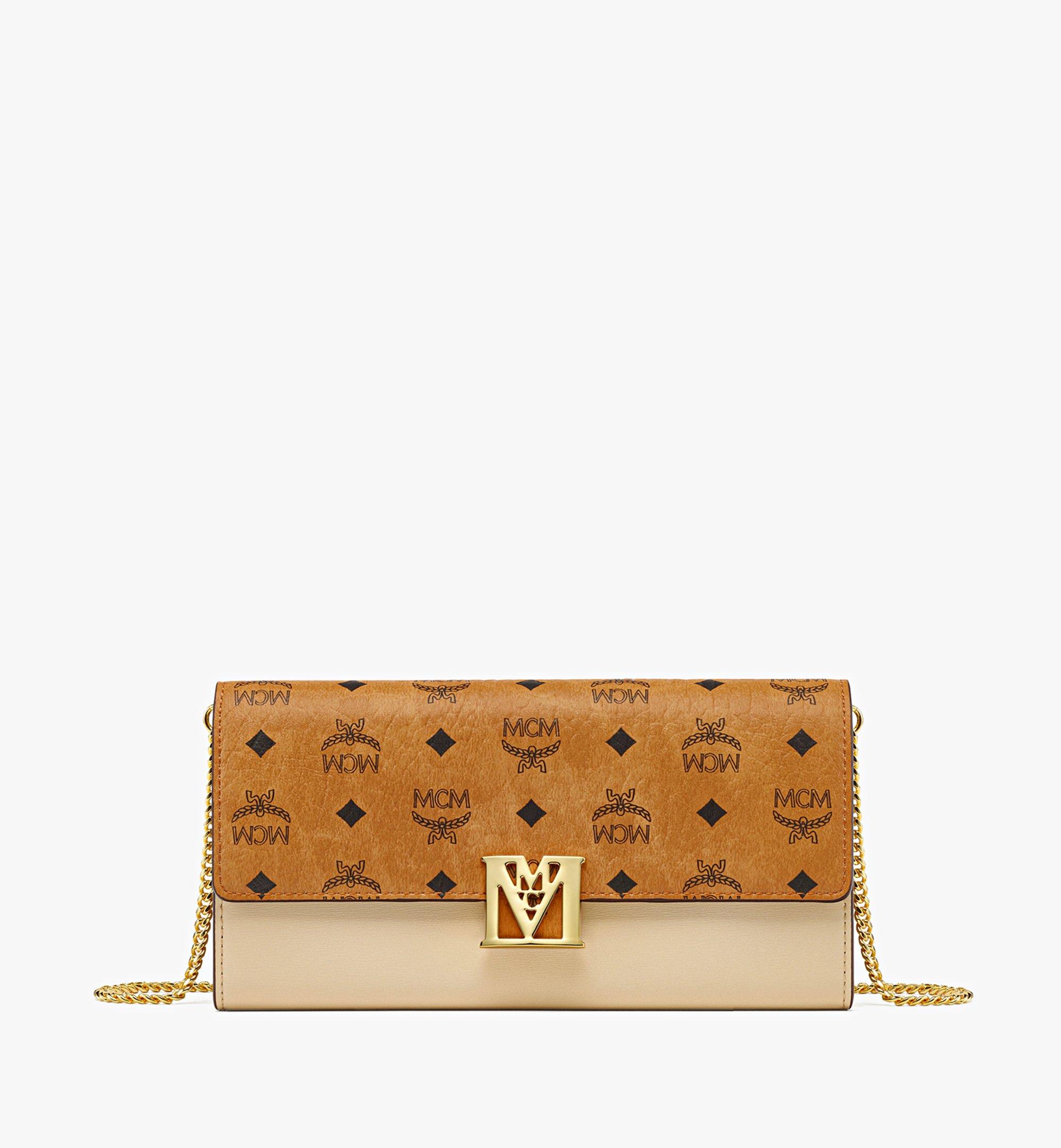 MCM Patricia Visetos Continental Wallet On A Chain Berlin Gold