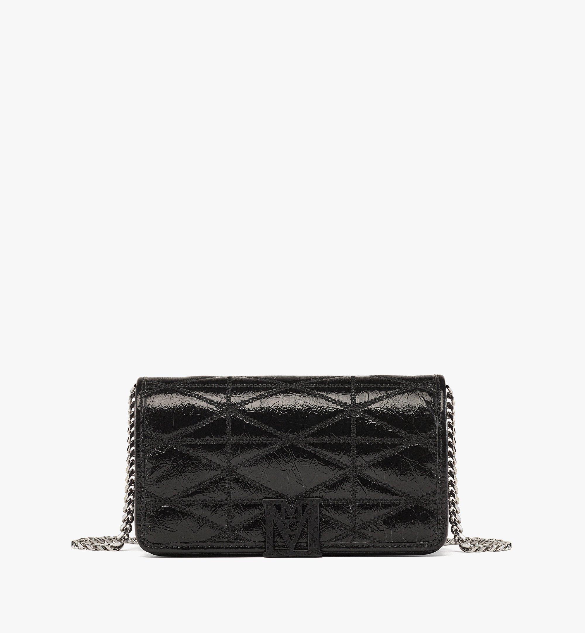 MCM Travia Quilted Chain Wallet in Crushed Leather Black MYLDALM01BK001 Alternate View 1
