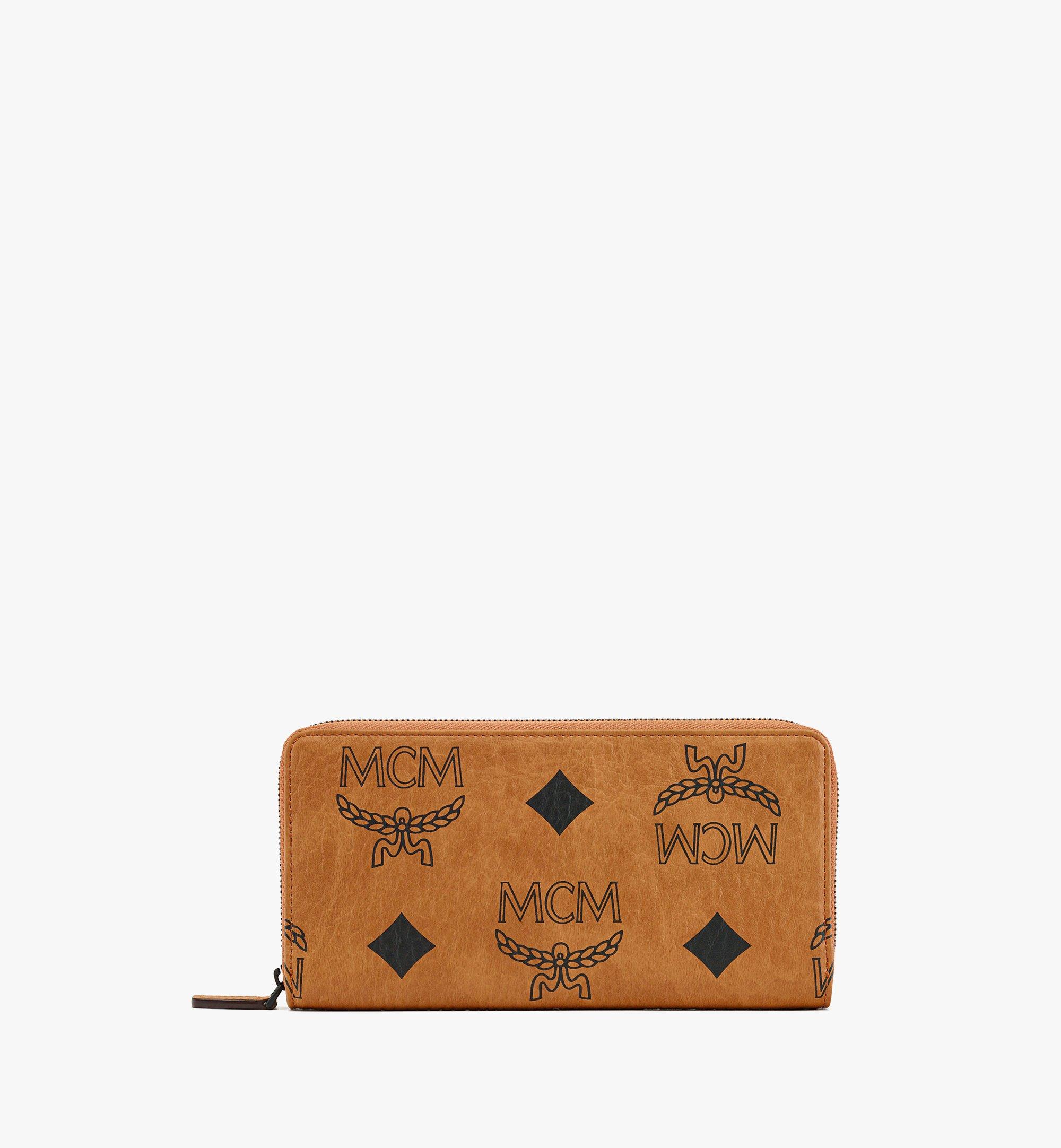 Mcm Zip Around Wallet In Maxi Visetos In Cognac