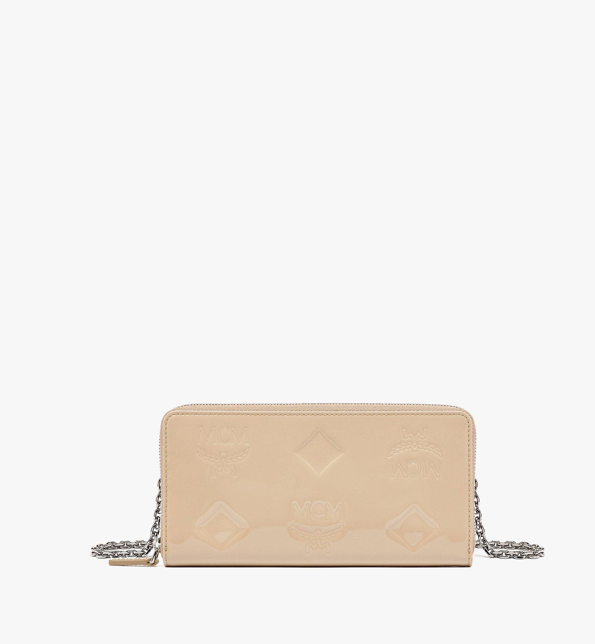 MCM Aren Chain Zip Around Wallet in Maxi Patent Leather Beige MYLDATA06I7001 Alternate View 1