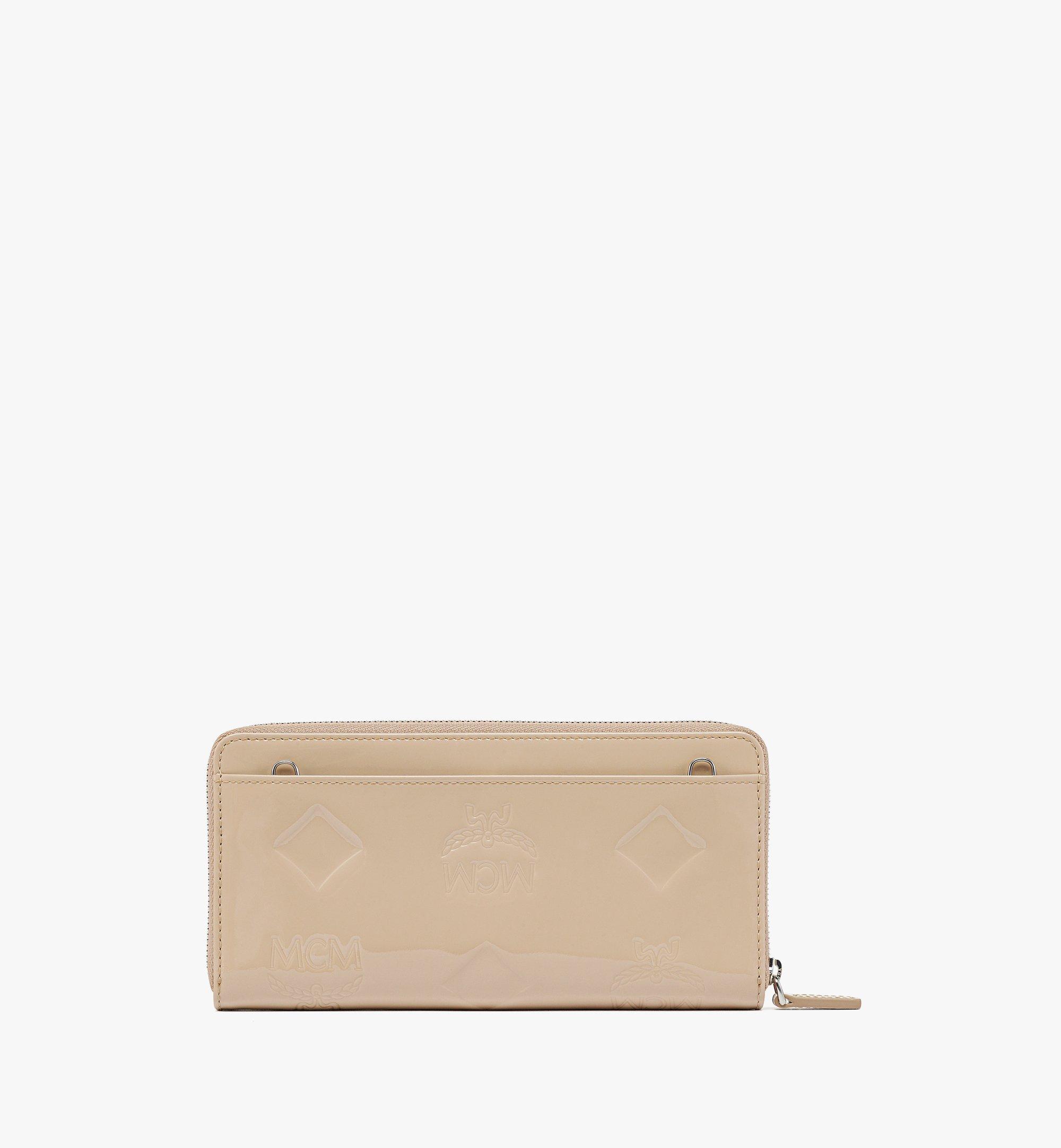 MCM Aren Chain Zip Around Wallet in Maxi Patent Leather Beige MYLDATA06I7001 Alternate View 2