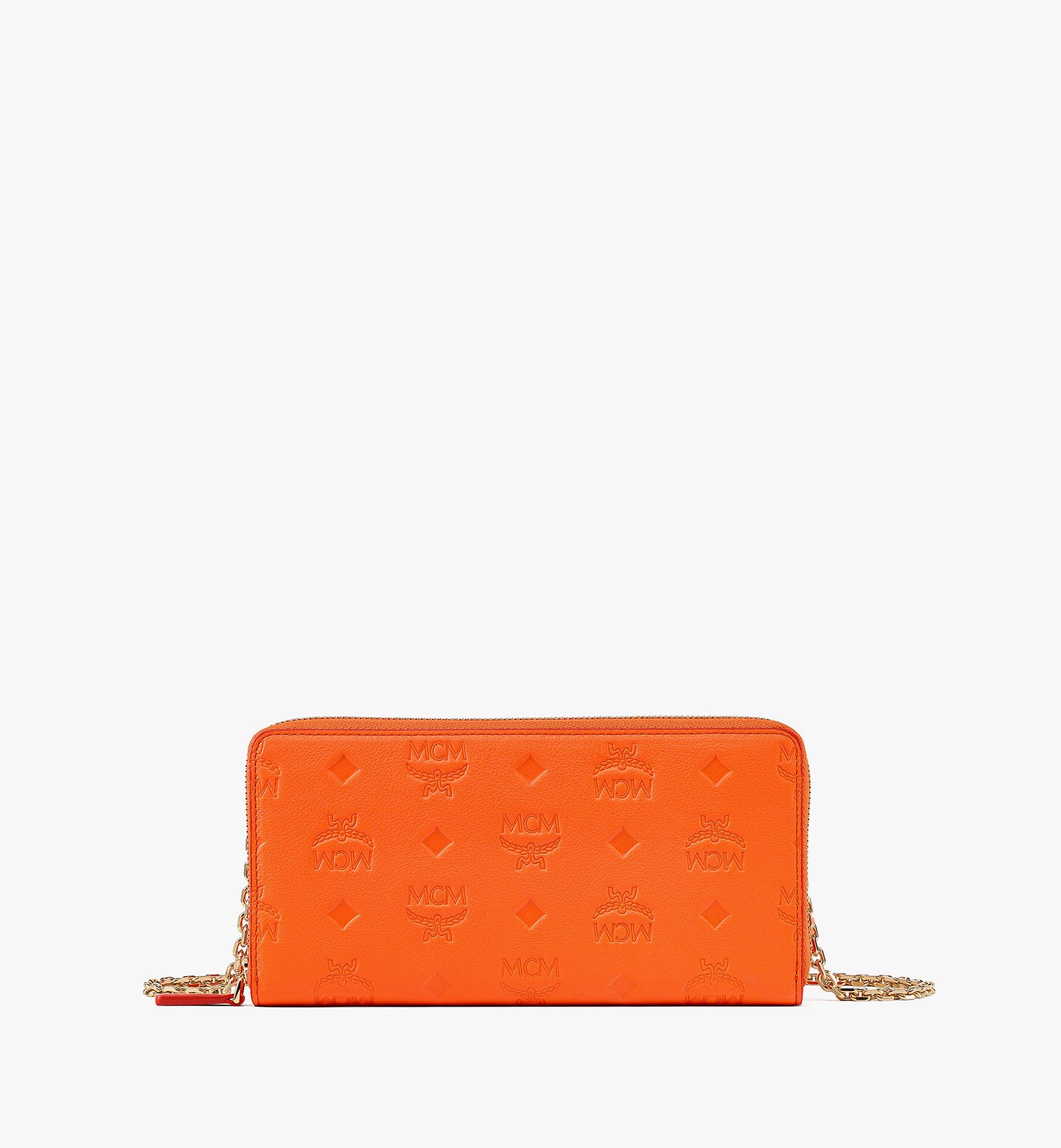 Portefeuille zippé à bandoulière chaîne Aren en cuir monogrammé embossé