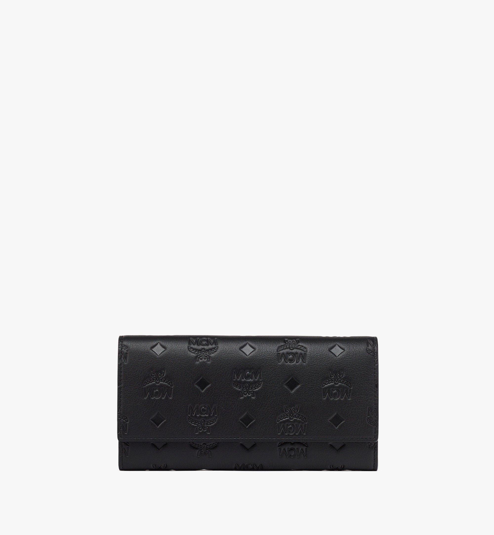 Mcm Aren Snap Wallet in Embossed Monogram Leather, Black