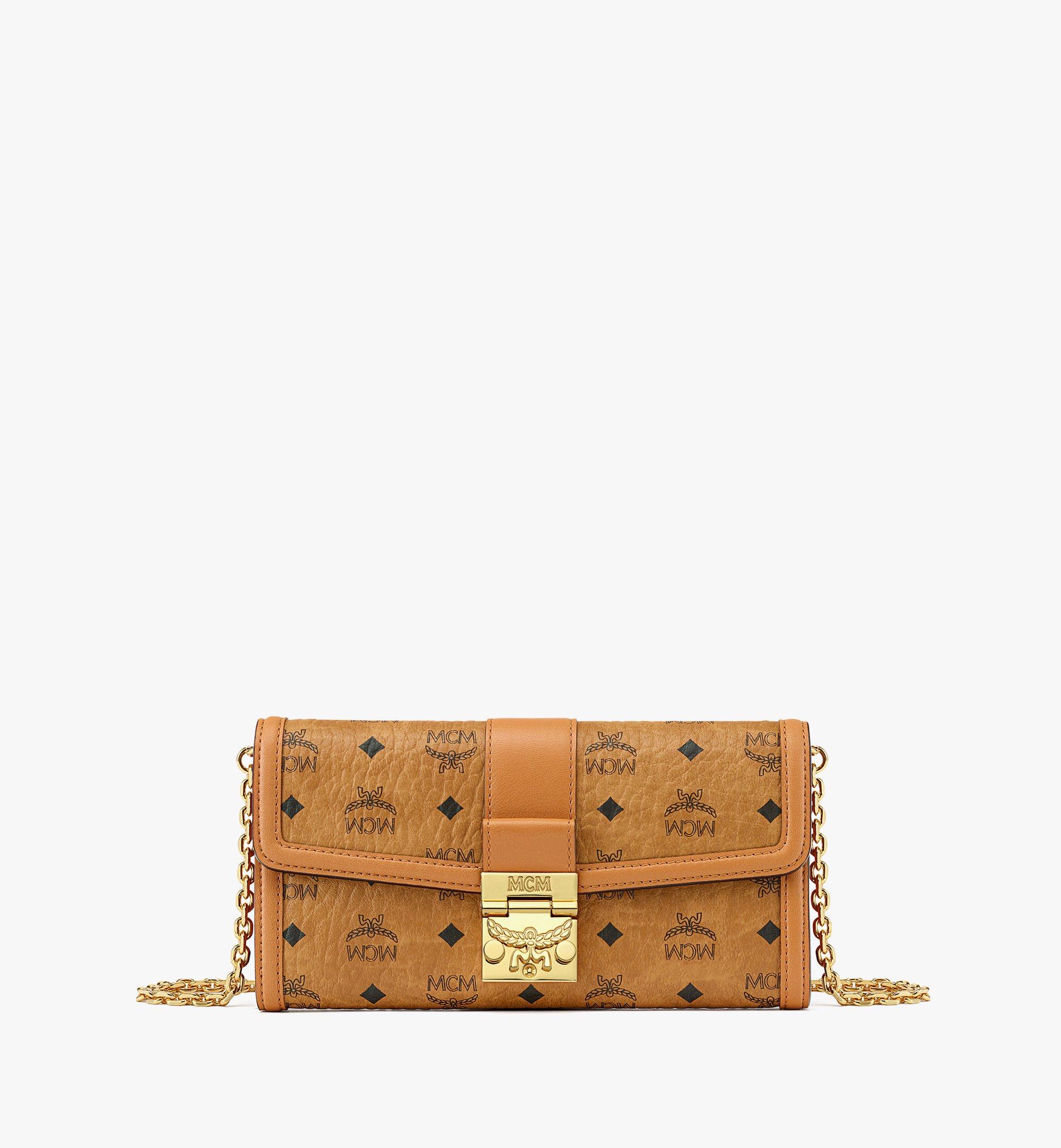 MCM Millie Top Zip Shoulder Bag Visetos Small Cognac