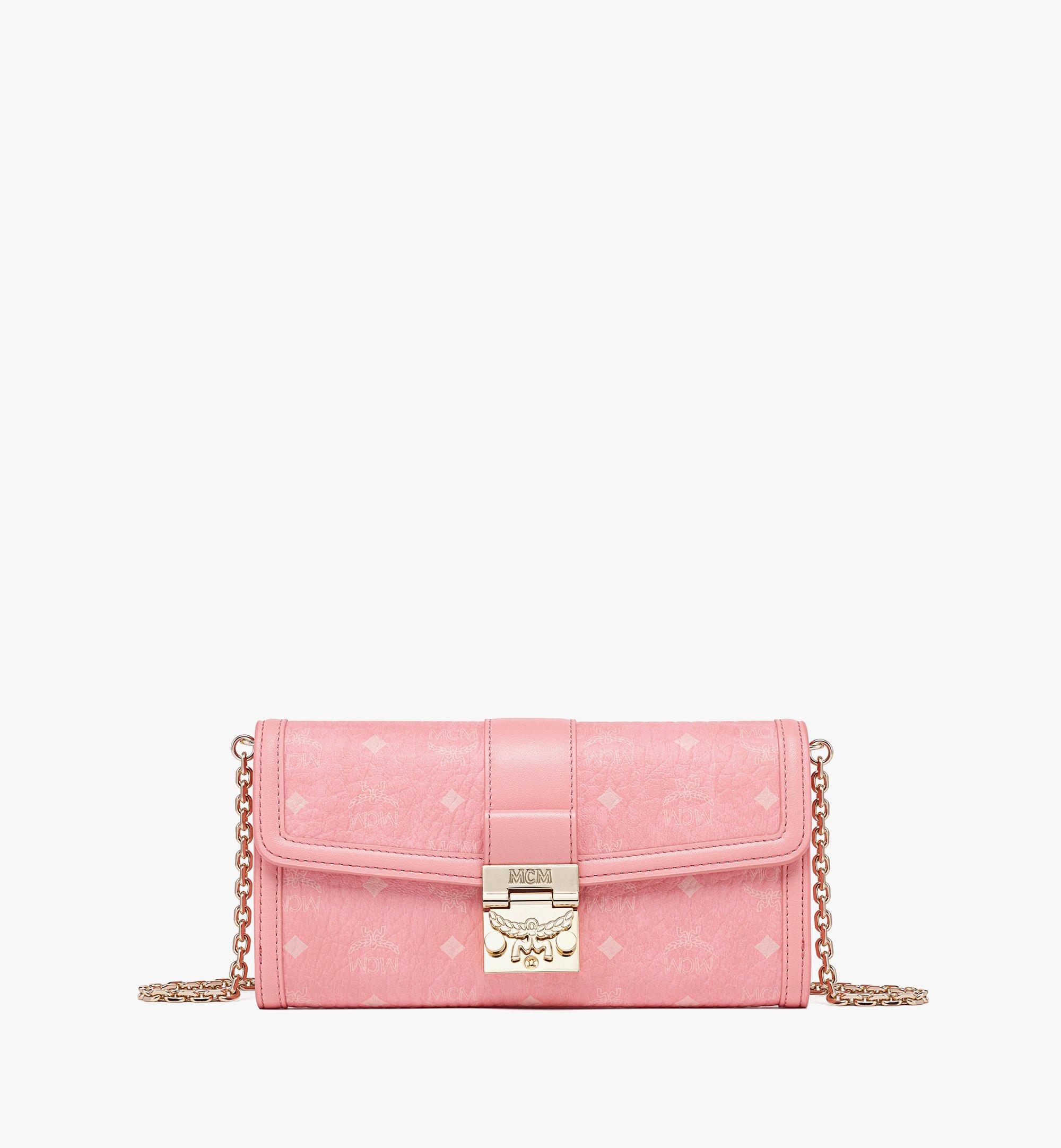 MCM Patricia Visetos Leather Crossbody Wallet Powder Pink