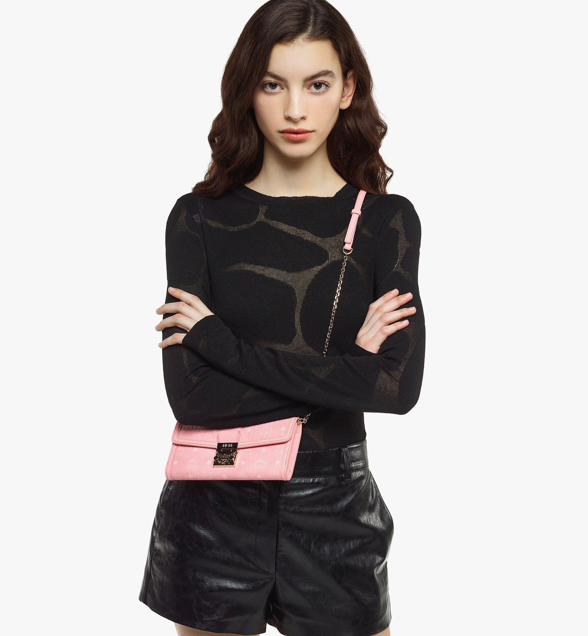 Large Tracy Crossbody Wallet in Visetos Leather Block Pink