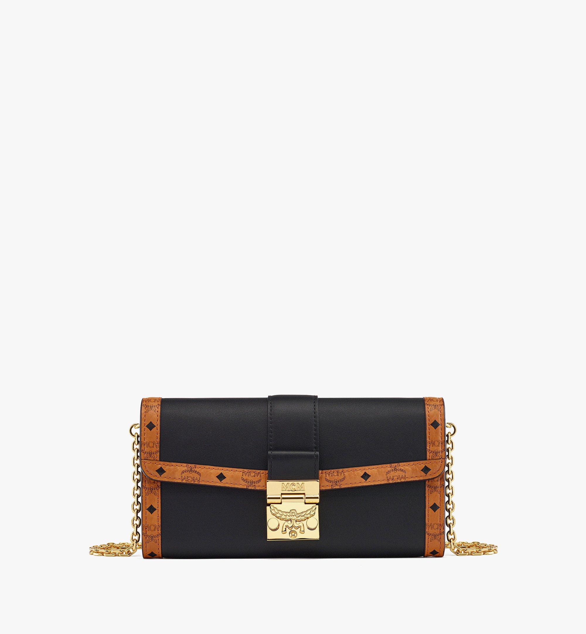 Portefeuille à bandoulière chaîne Tracy en mélange de cuir et Visetos
