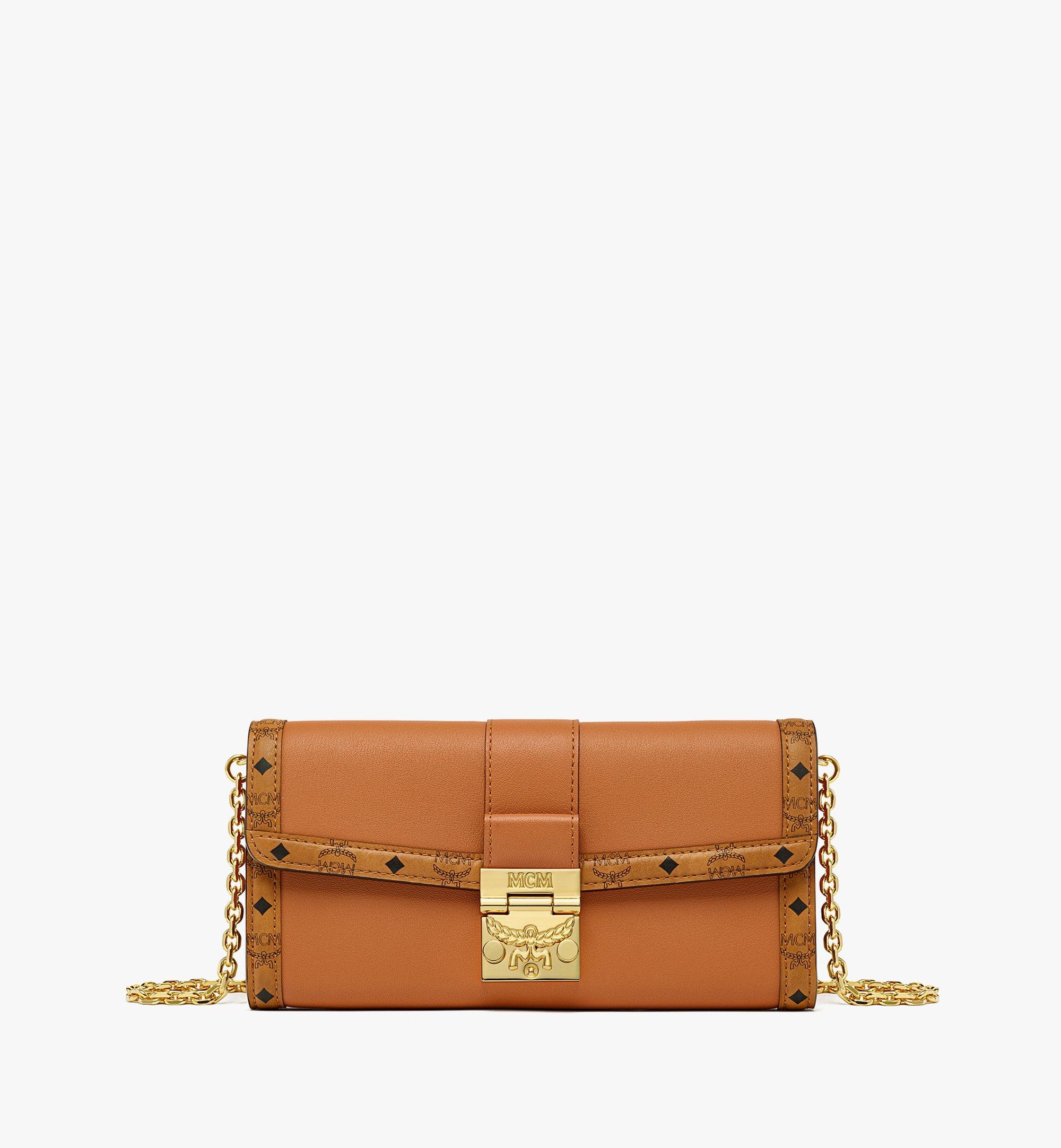 MCM Tracy Visetos Chain Crossbody Bag, Cognac