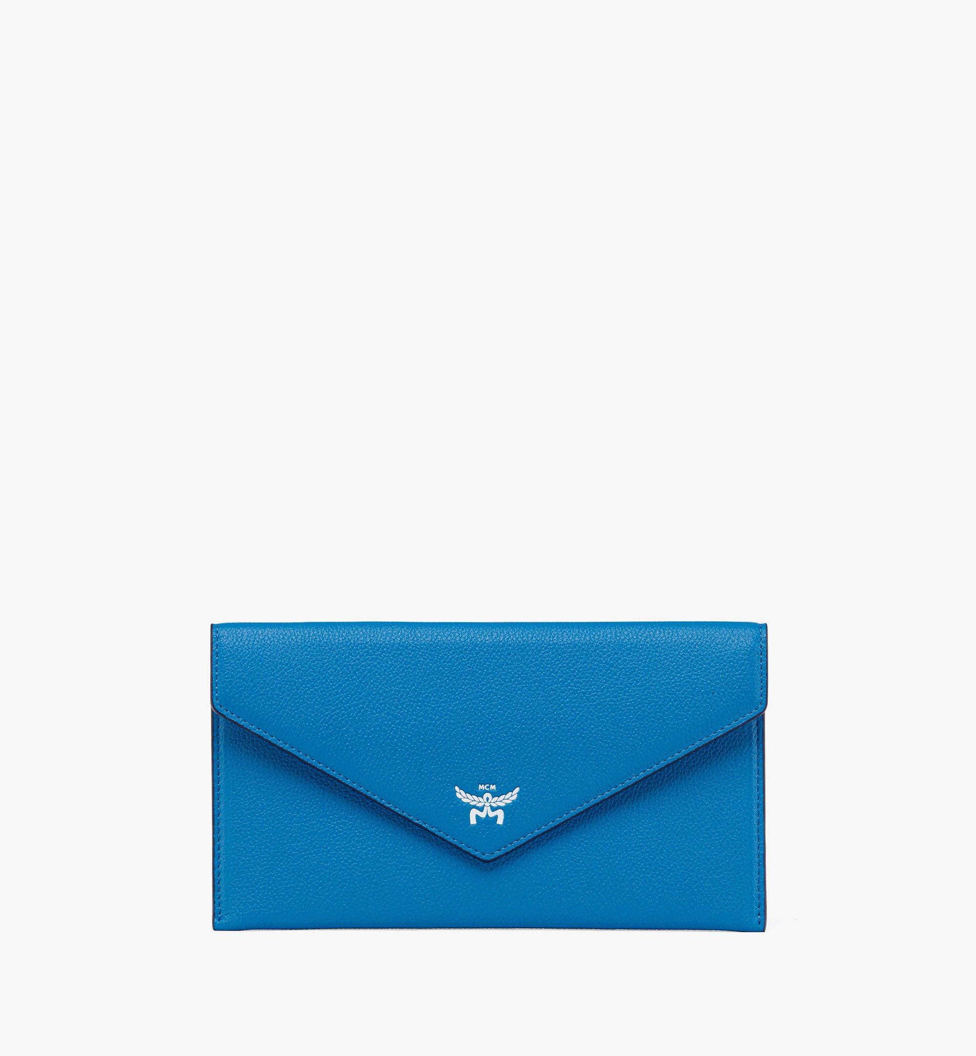 Shop Mcm Himmel Continental Pouch In Embossed Leather In New Munich Blue