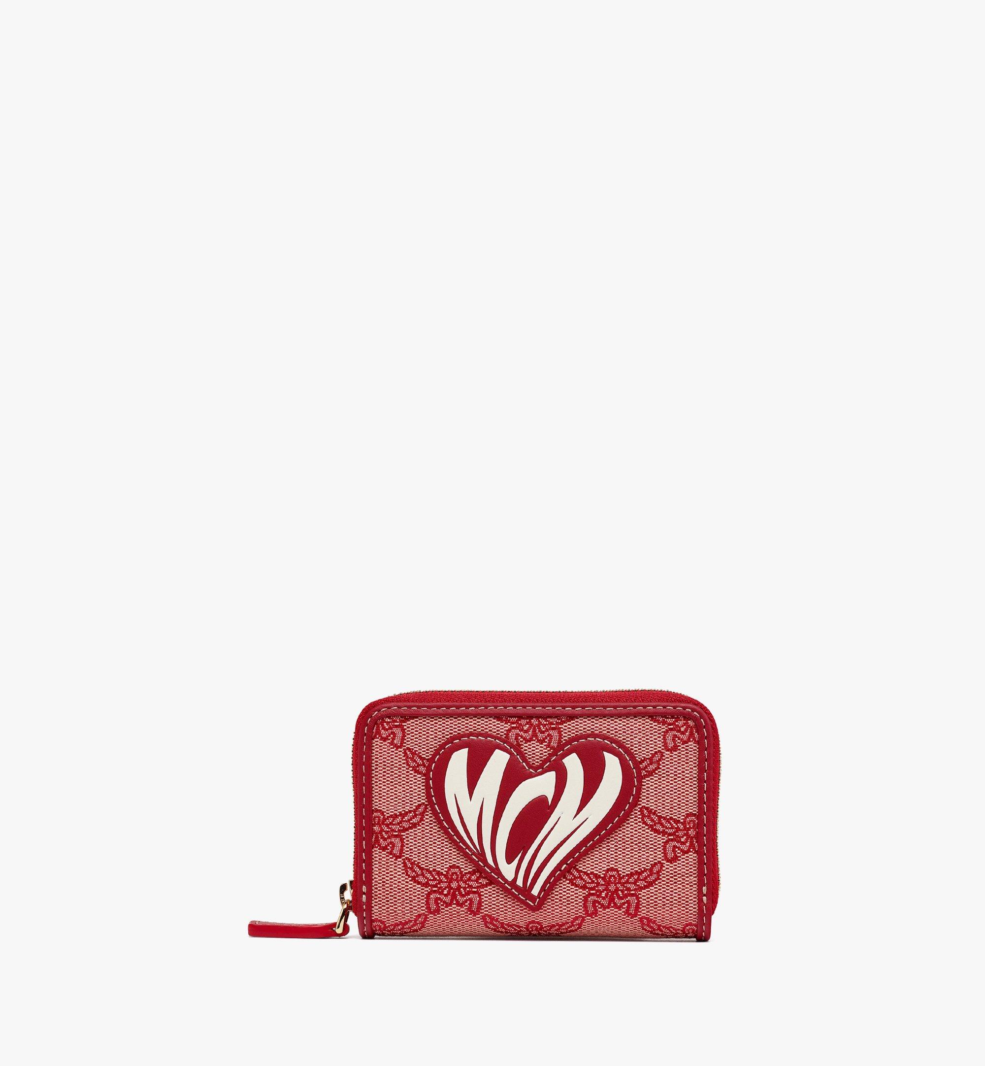 MCM กระเป๋าสตางค์ติดซิปรอบทำจากผ้าแจ็คการ์ดลาย Lauretos Red MYLESAC05X0001 มุมมองอื่น 1