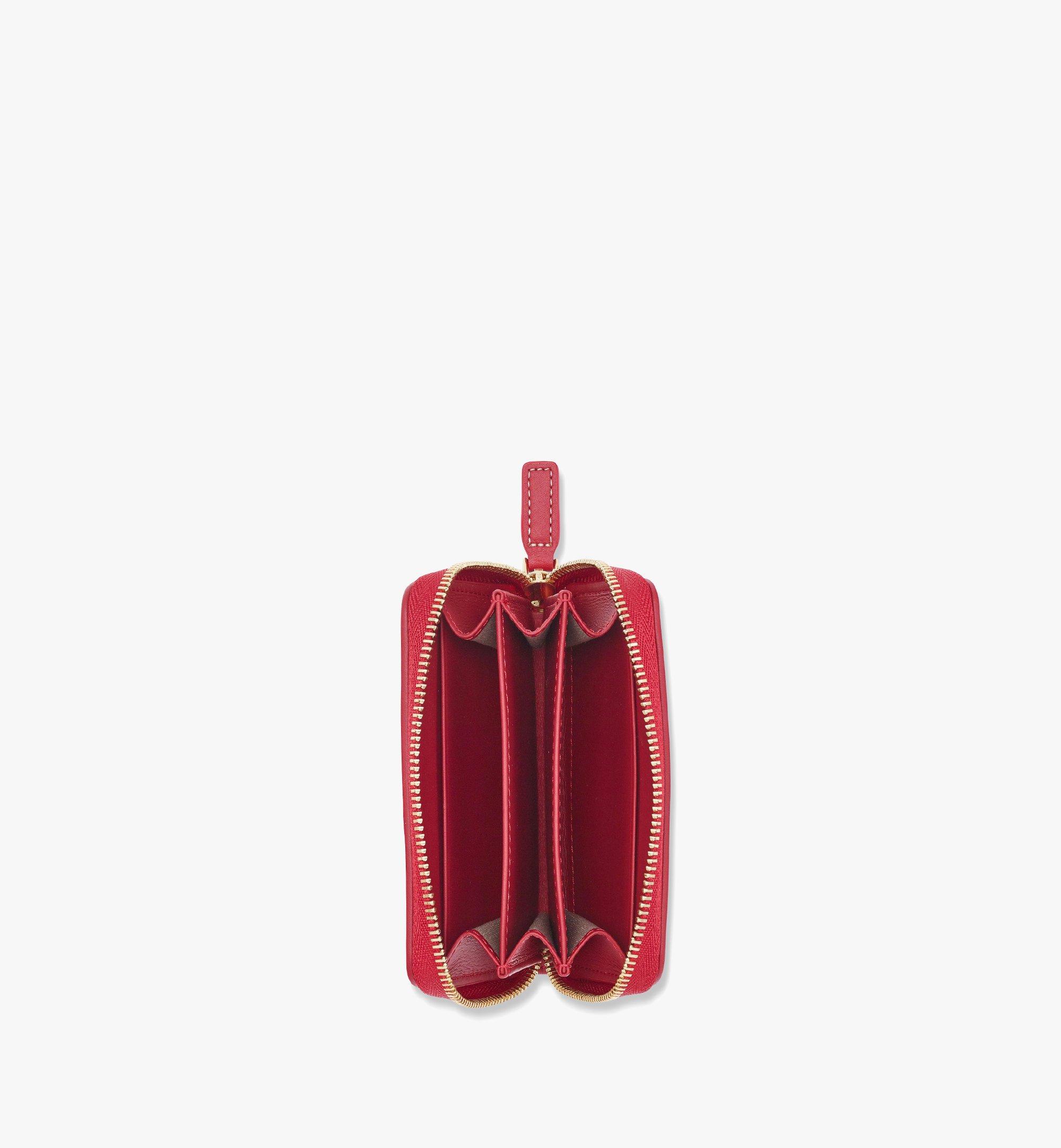 MCM กระเป๋าสตางค์ติดซิปรอบทำจากผ้าแจ็คการ์ดลาย Lauretos Red MYLESAC05X0001 มุมมองอื่น 1