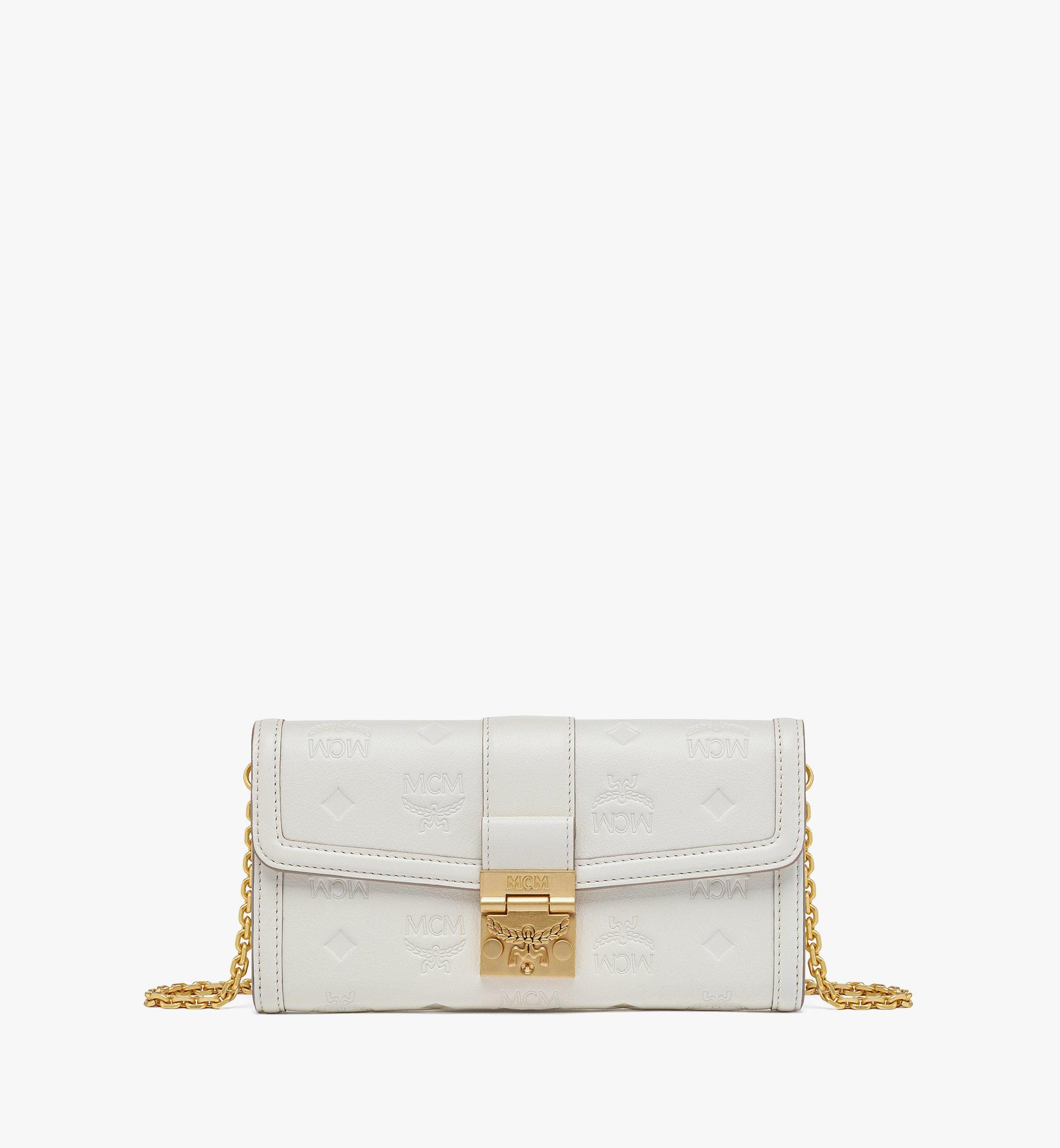 Mcm Tracy Chain Wallet In Embossed Monogram Leather In White