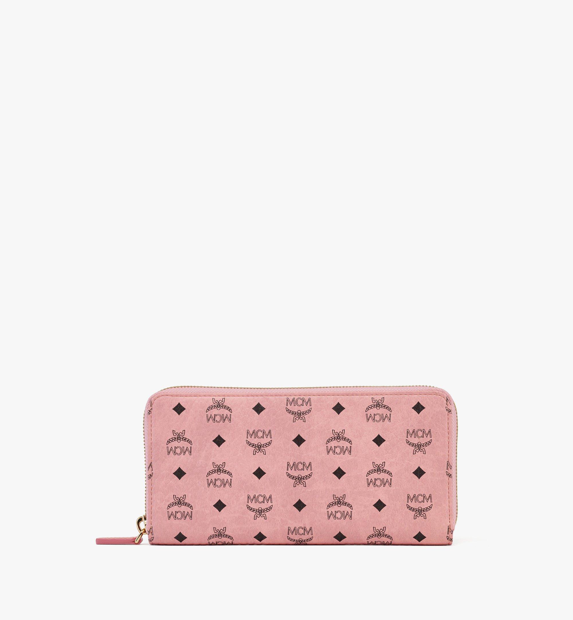 NEW MCM Aren Large Pink shops Visetos Zip Around Clutch Wallet Leather Multifunction