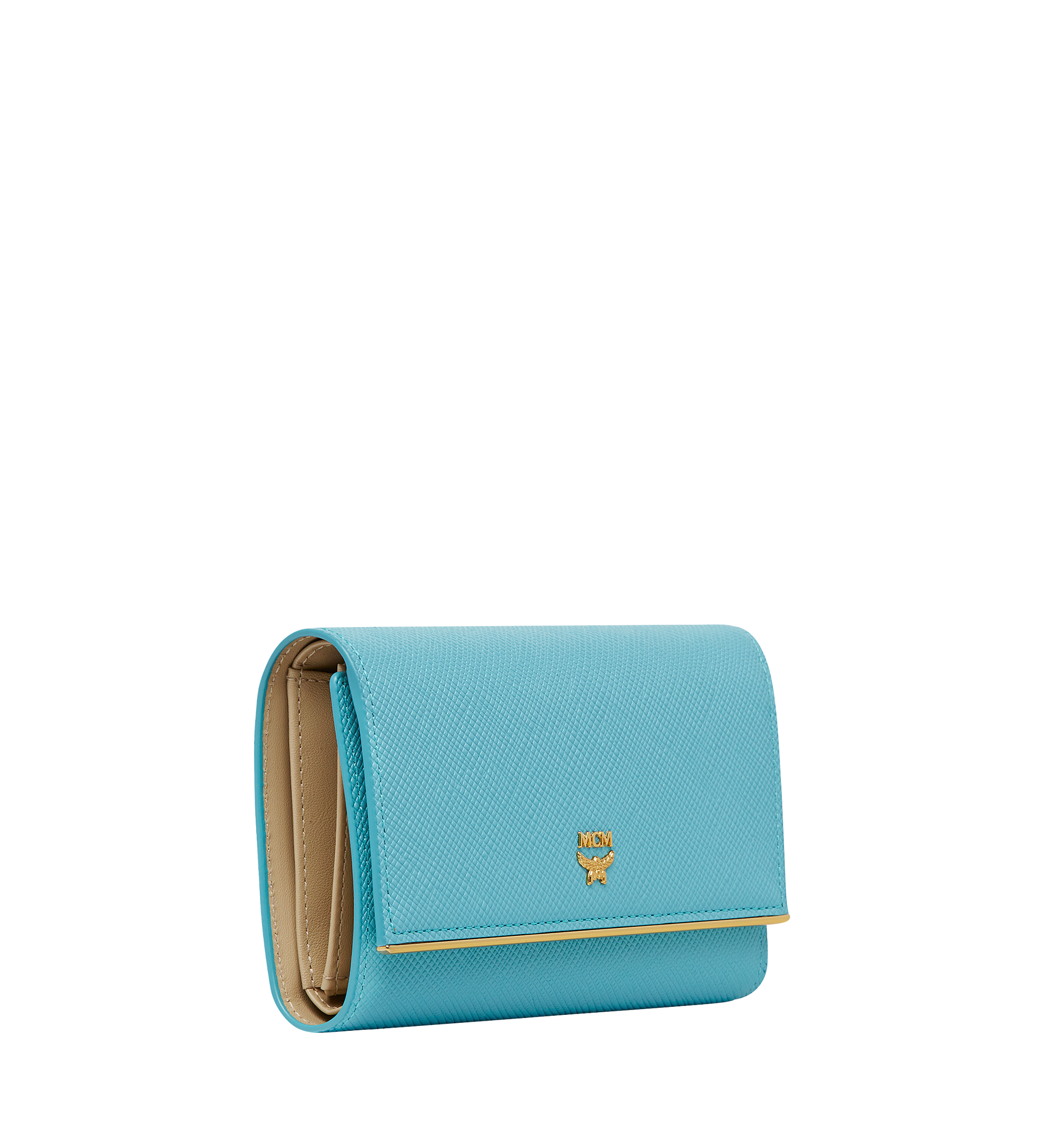 MCM Casablanca Three Fold Wallet in Textured Leather Blue MYM8SCB02HS001 Alternate View 1