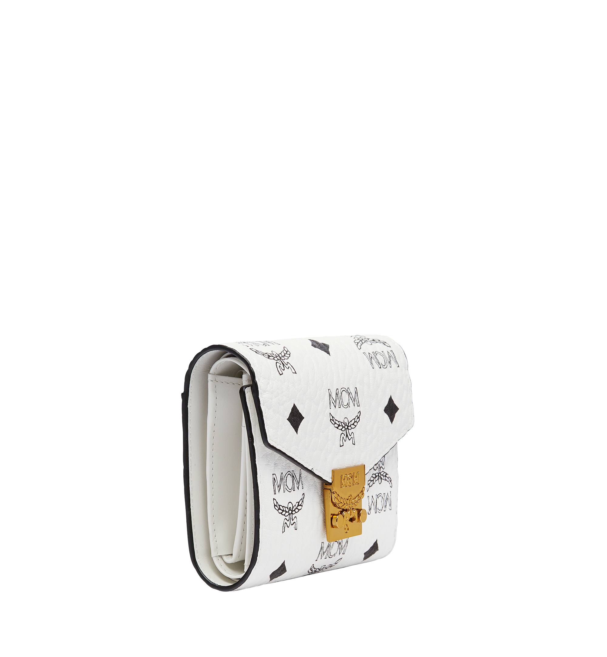 MCM Tracy Three Fold Wallet in Visetos White MYS7SPA12WT001 Alternate View 1