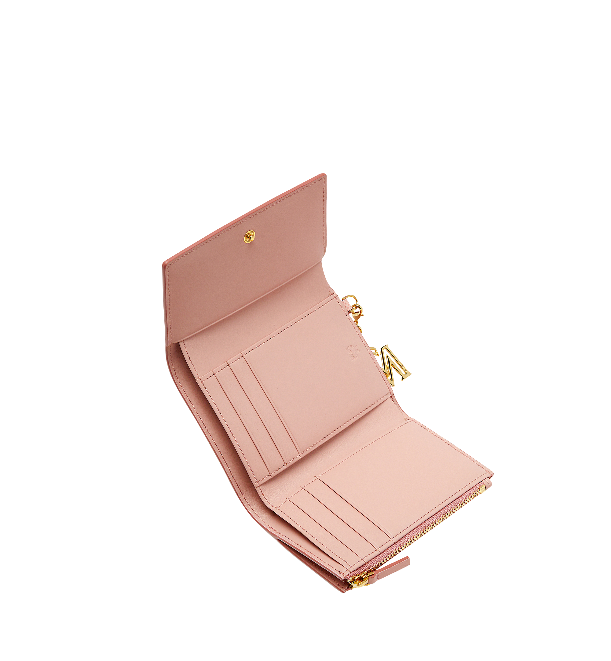 MCM Otti Charm Three Fold Wallet in Leather Pink MYS8SOI15PK001 Alternate View 3