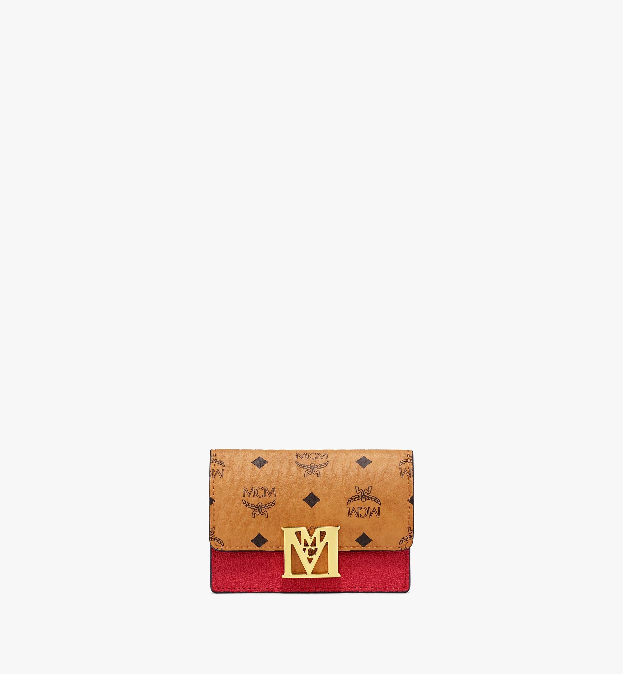 MCM Mena Accordion Card Holder in Visetos Leather Block Red MYSAALM03RU001 Alternate View 1