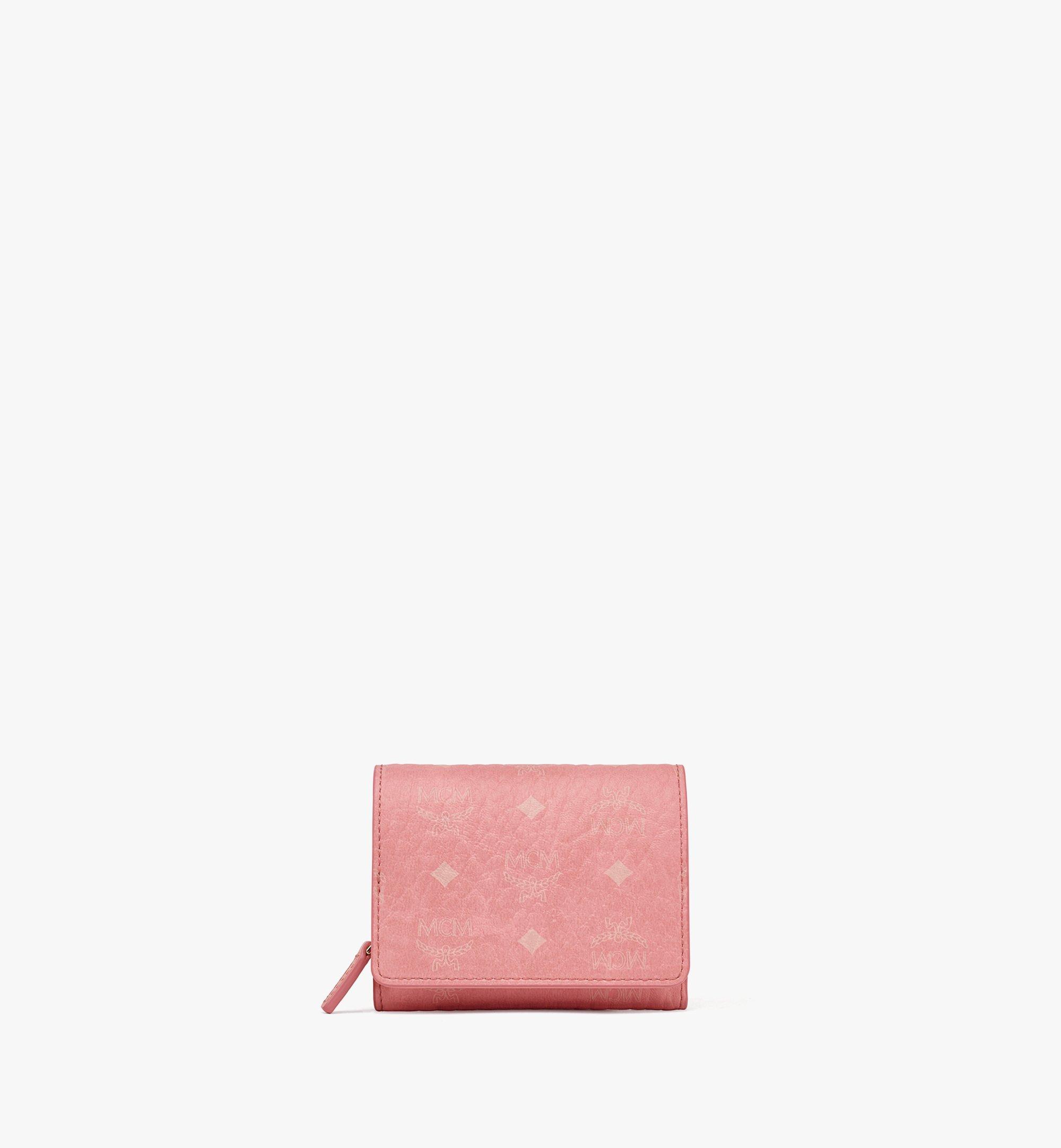 Mcm Mini Visetos Monogram Canvas Card Holder Pink