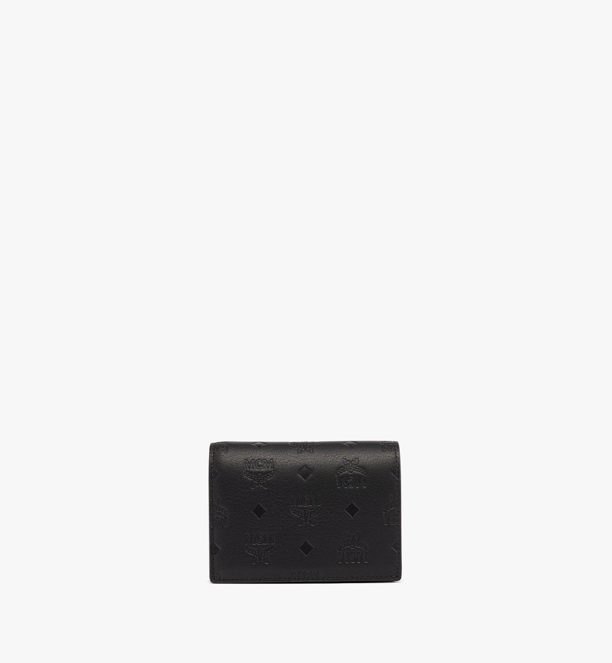 MCM Aren Mini Embossed Monogram Zip Wallet Black