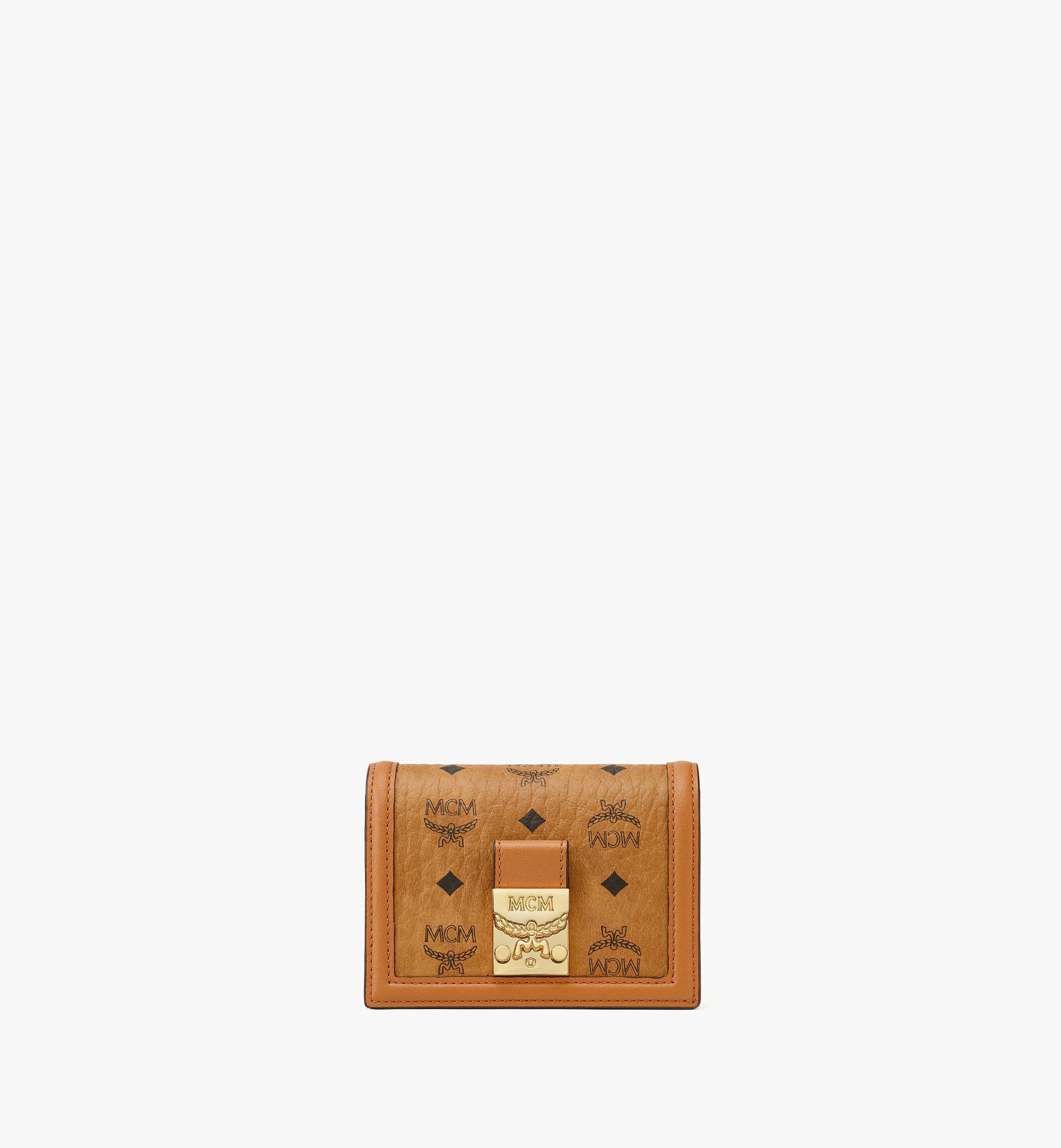 MCM Tracy Small Monogram Visetos Trifold Wallet in Brown