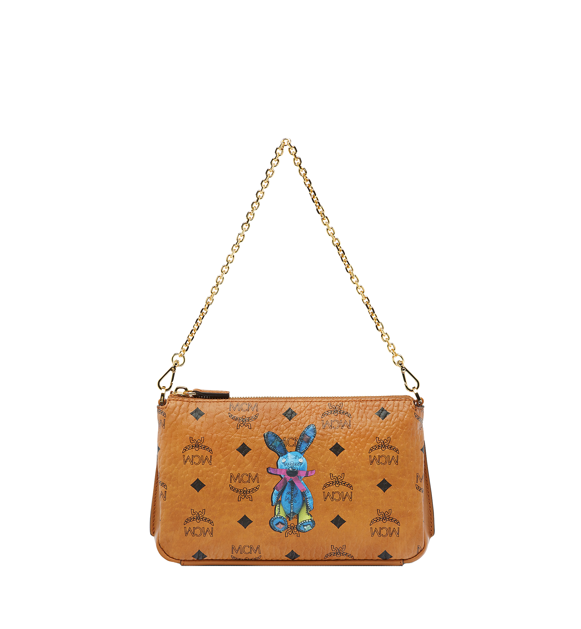 MCM Rabbit Top Zip Shoulder Bag in Visetos Cognac MYZ7AXL22CO001 Alternate View 1