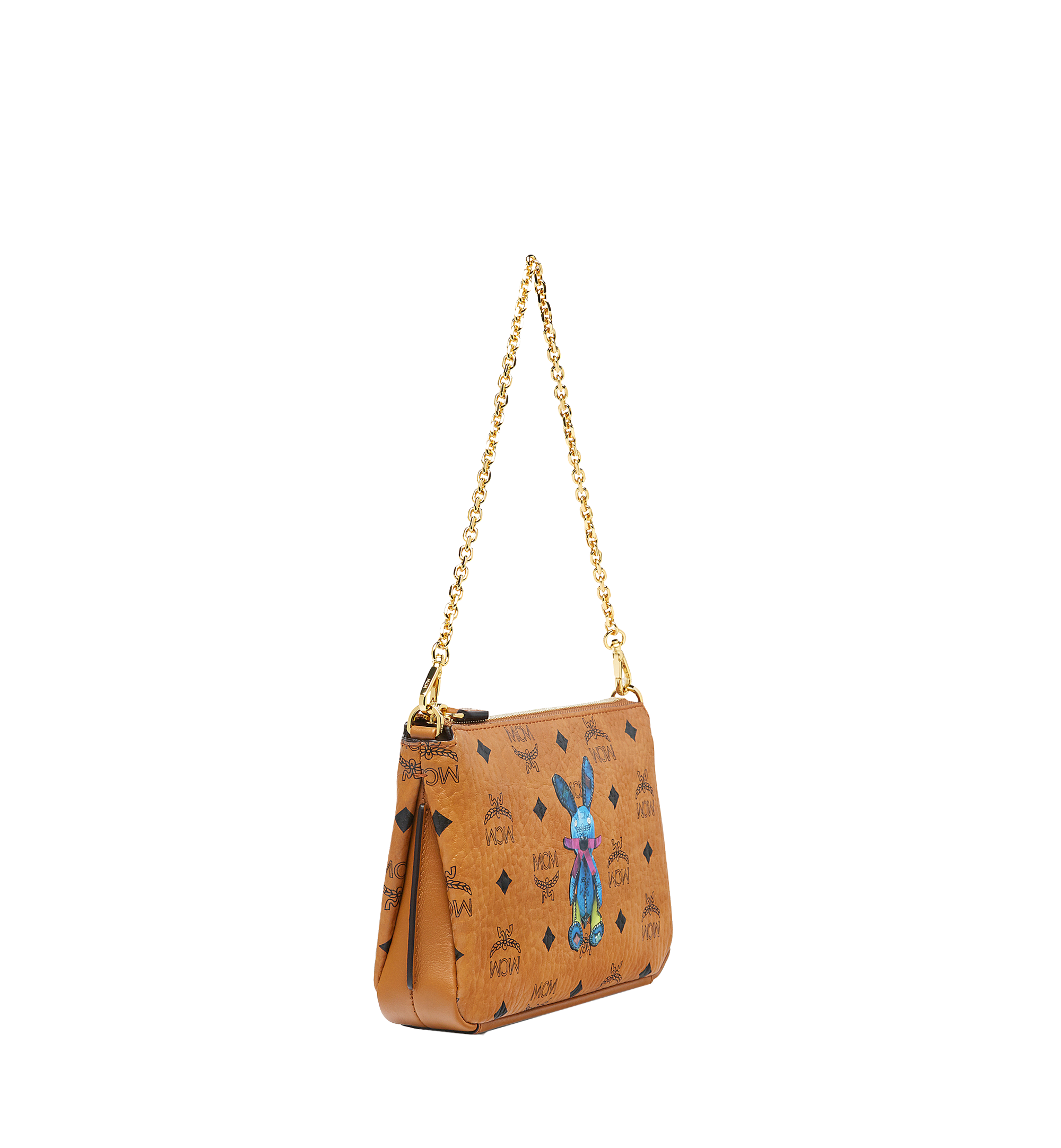MCM Rabbit Top Zip Shoulder Bag in Visetos Cognac MYZ7AXL22CO001 Alternate View 1