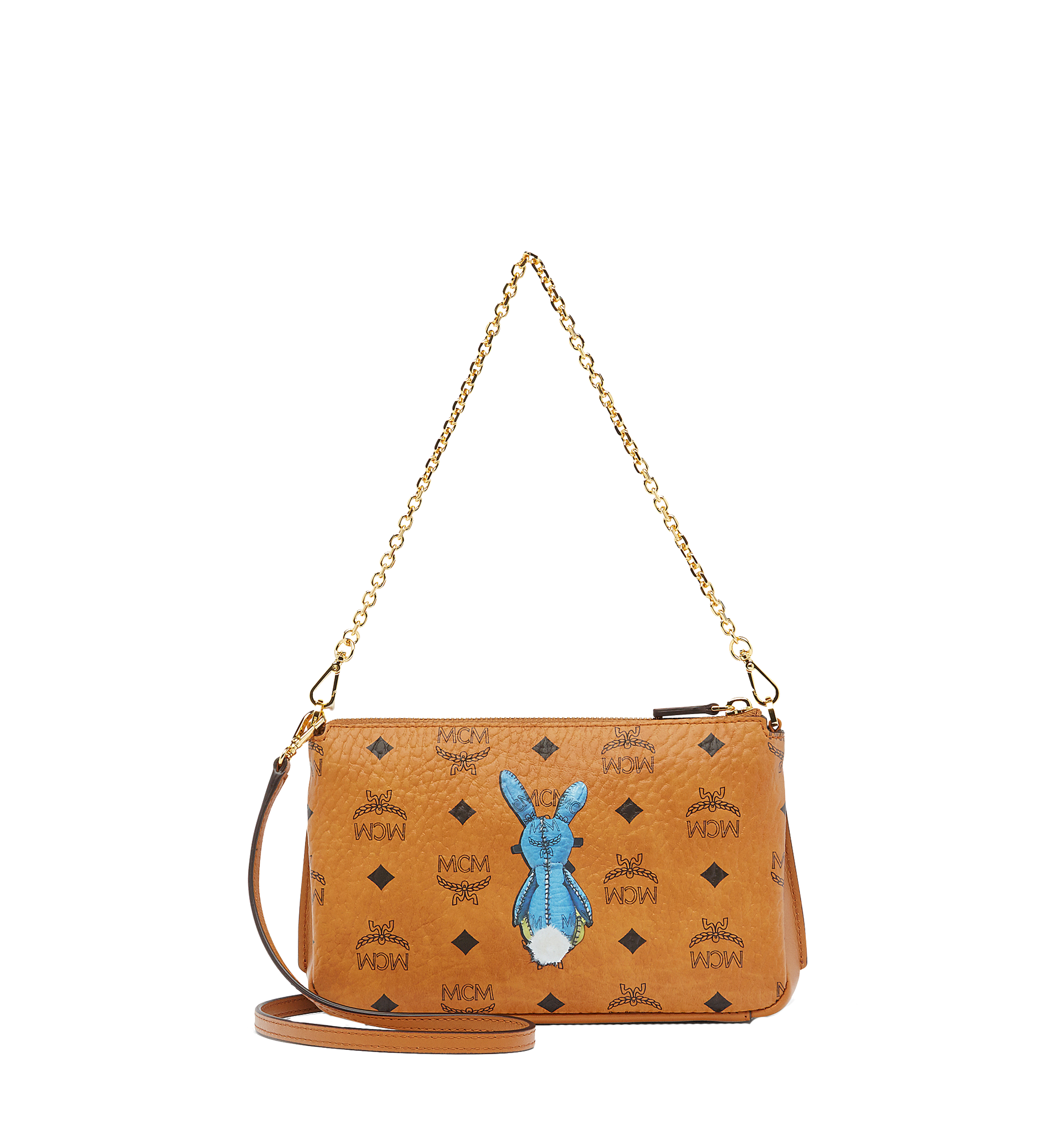 MCM Rabbit Top Zip Shoulder Bag in Visetos Cognac MYZ7AXL22CO001 Alternate View 3