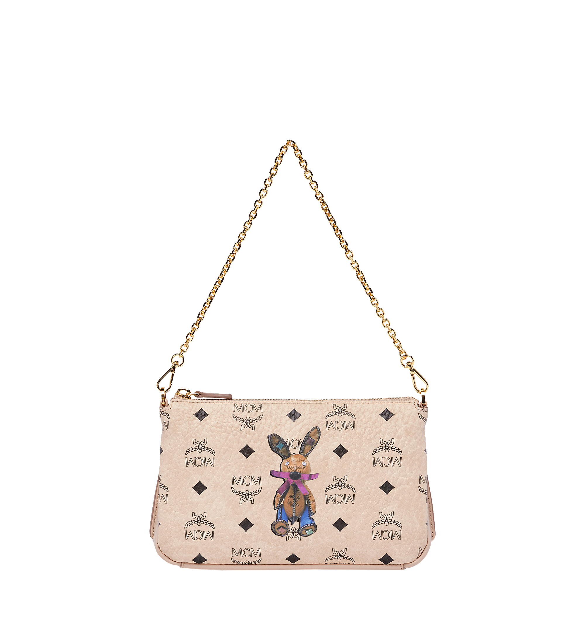 MCM Rabbit Top Zip Shoulder Bag in Visetos Beige MYZ7AXL22IG001 Alternate View 1