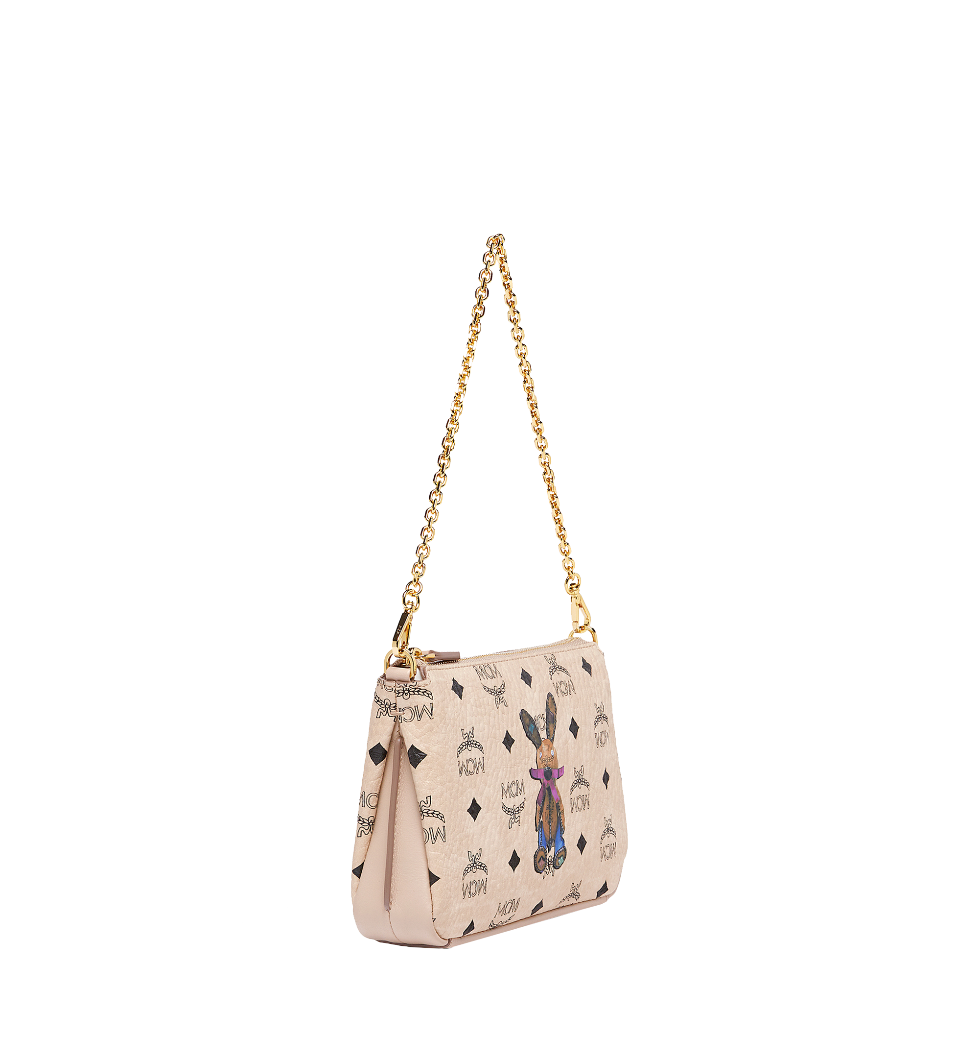 MCM Rabbit Top Zip Shoulder Bag in Visetos Beige MYZ7AXL22IG001 Alternate View 1