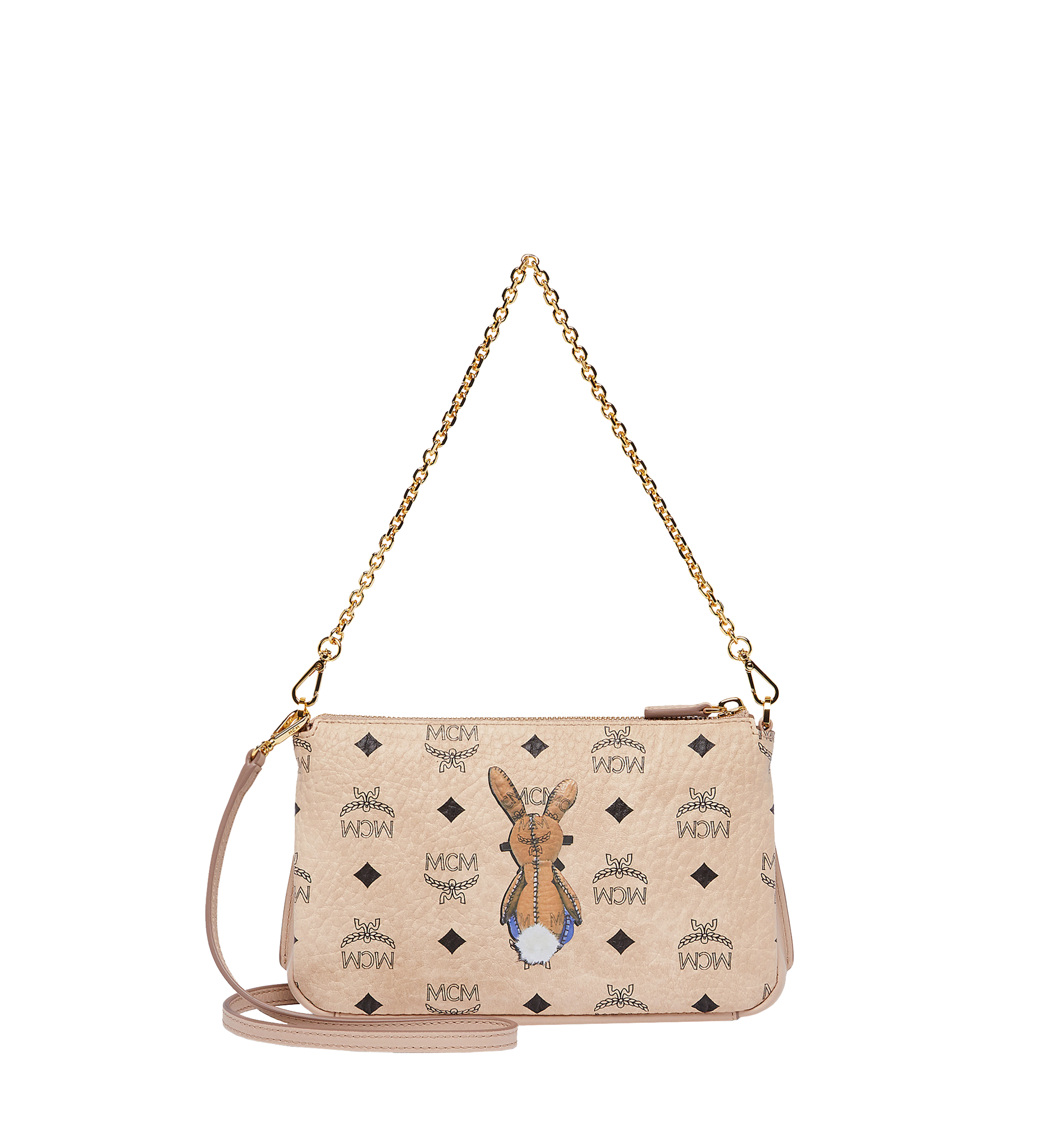 Medium Rabbit Top Zip Shoulder Bag in Visetos Beige MCM BE