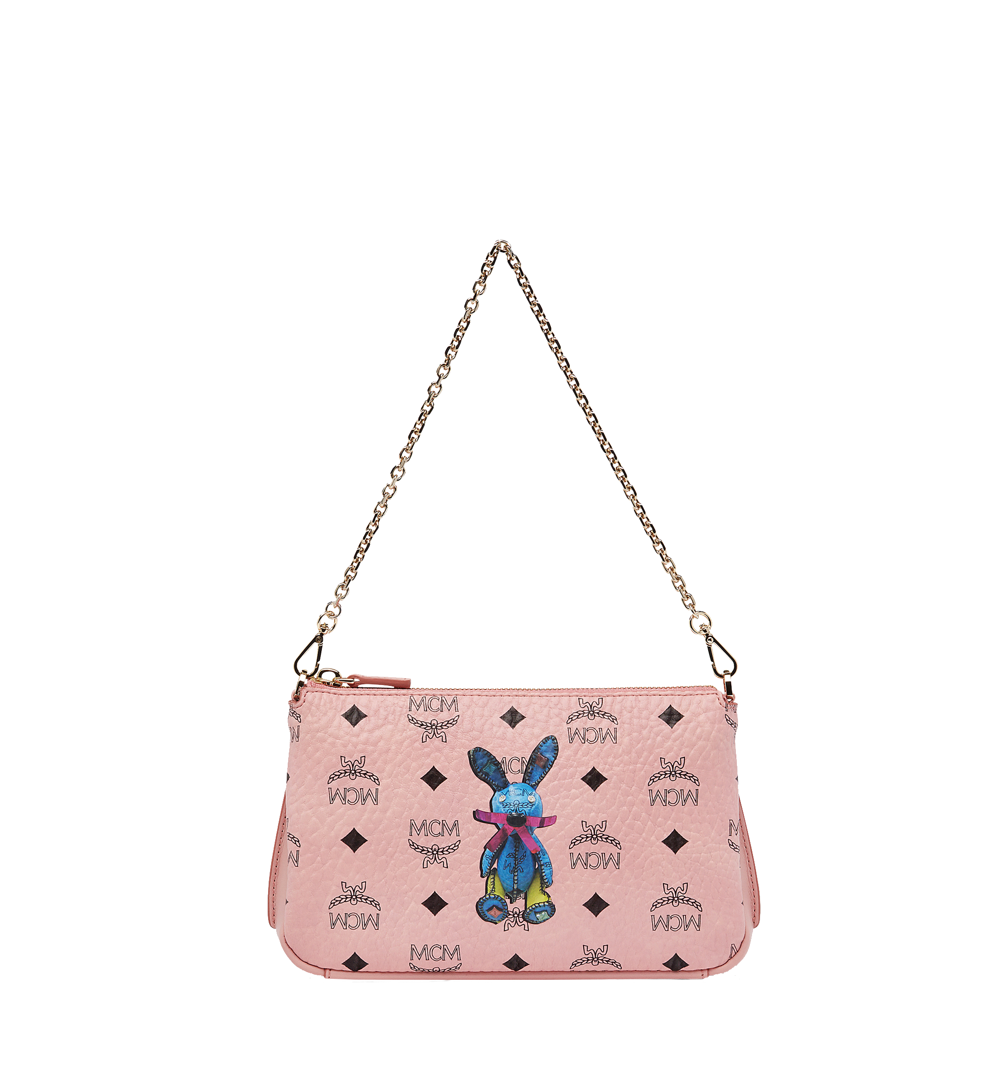 MCM Rabbit Top Zip Shoulder Bag in Visetos Pink MYZ7SXL29PZ001 Alternate View 1