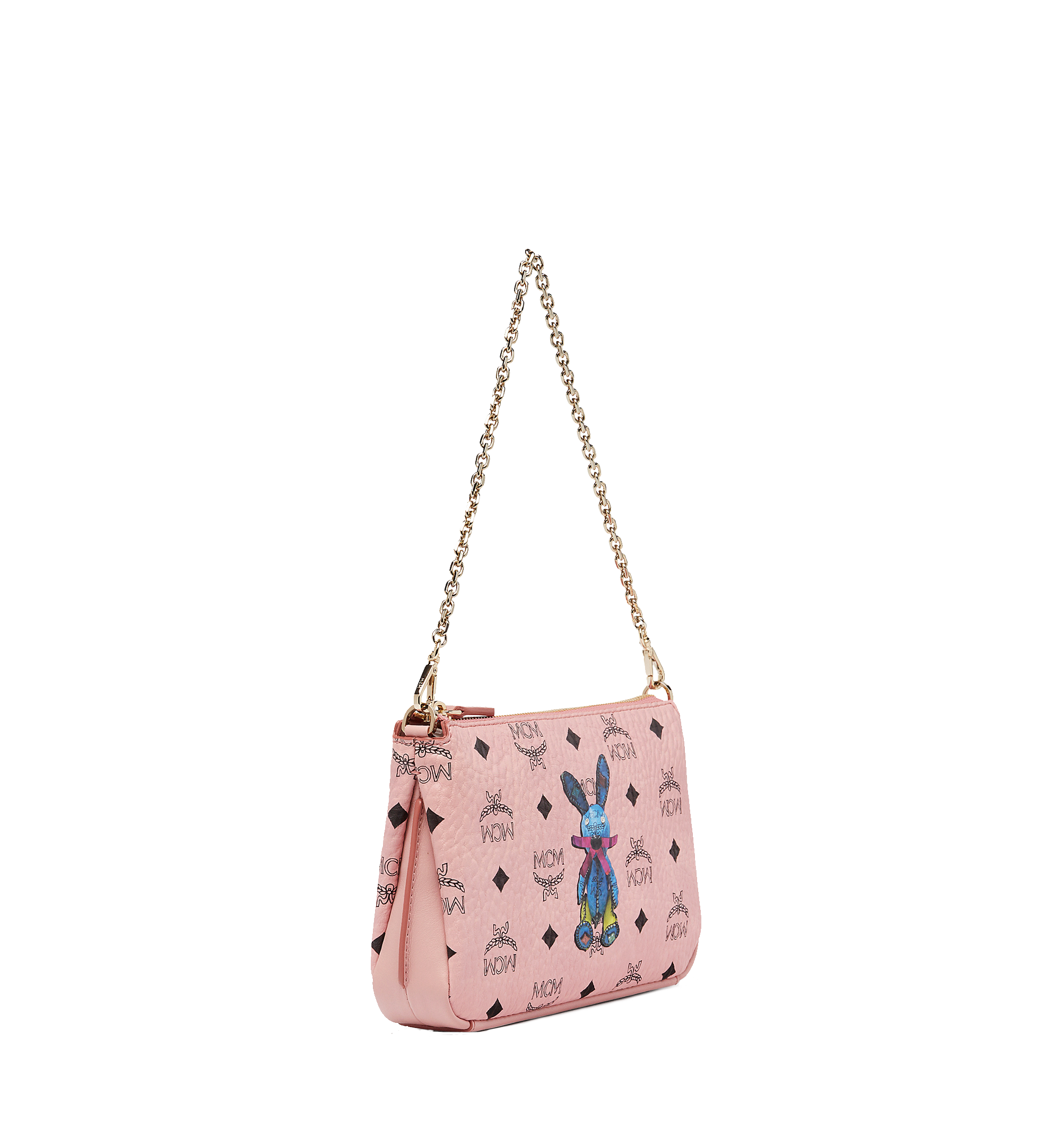 MCM Rabbit Top Zip Shoulder Bag in Visetos Pink MYZ7SXL29PZ001 Alternate View 1
