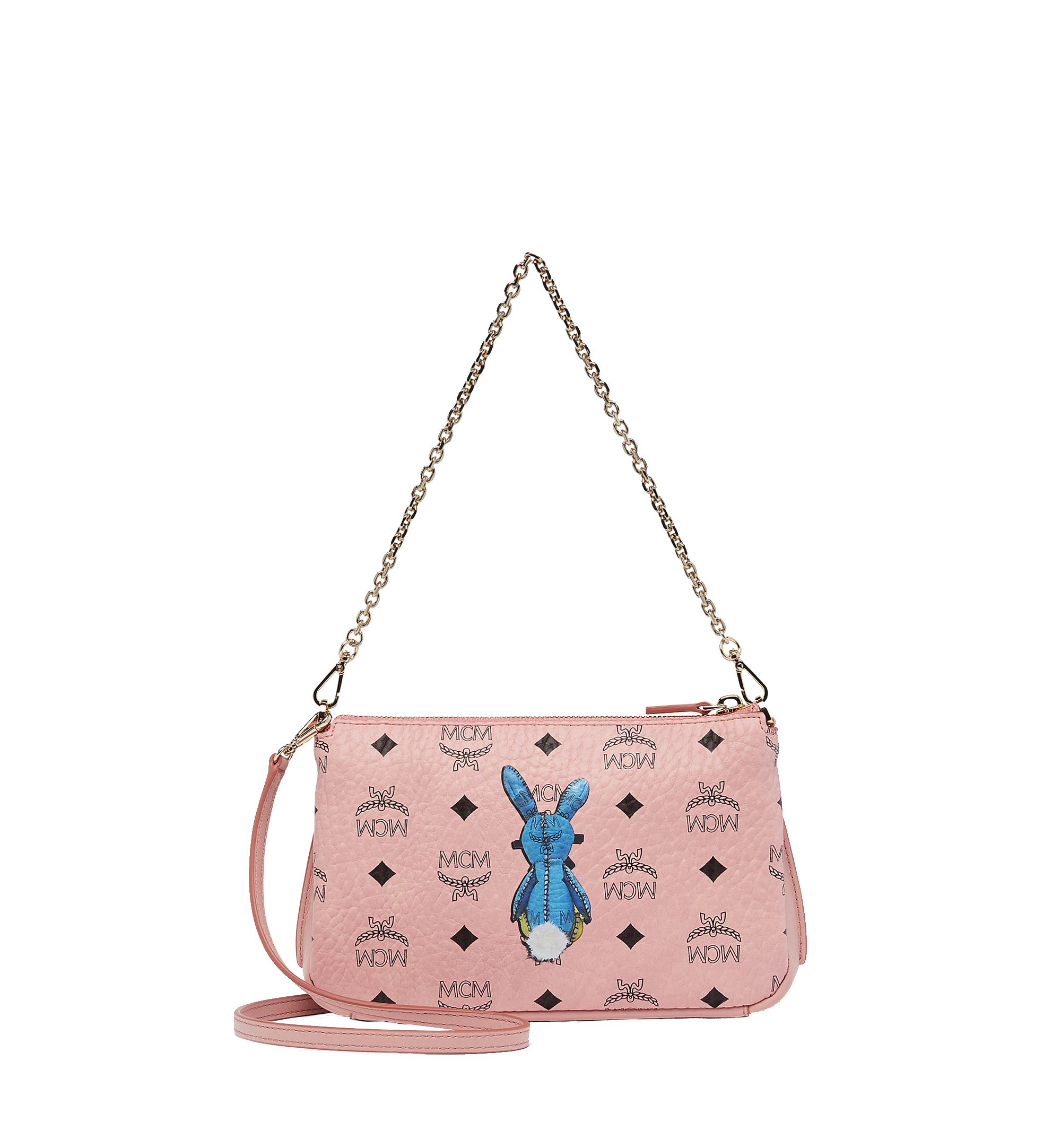 MCM Rabbit Top Zip Shoulder Bag in Visetos Pink MYZ7SXL29PZ001 Alternate View 3