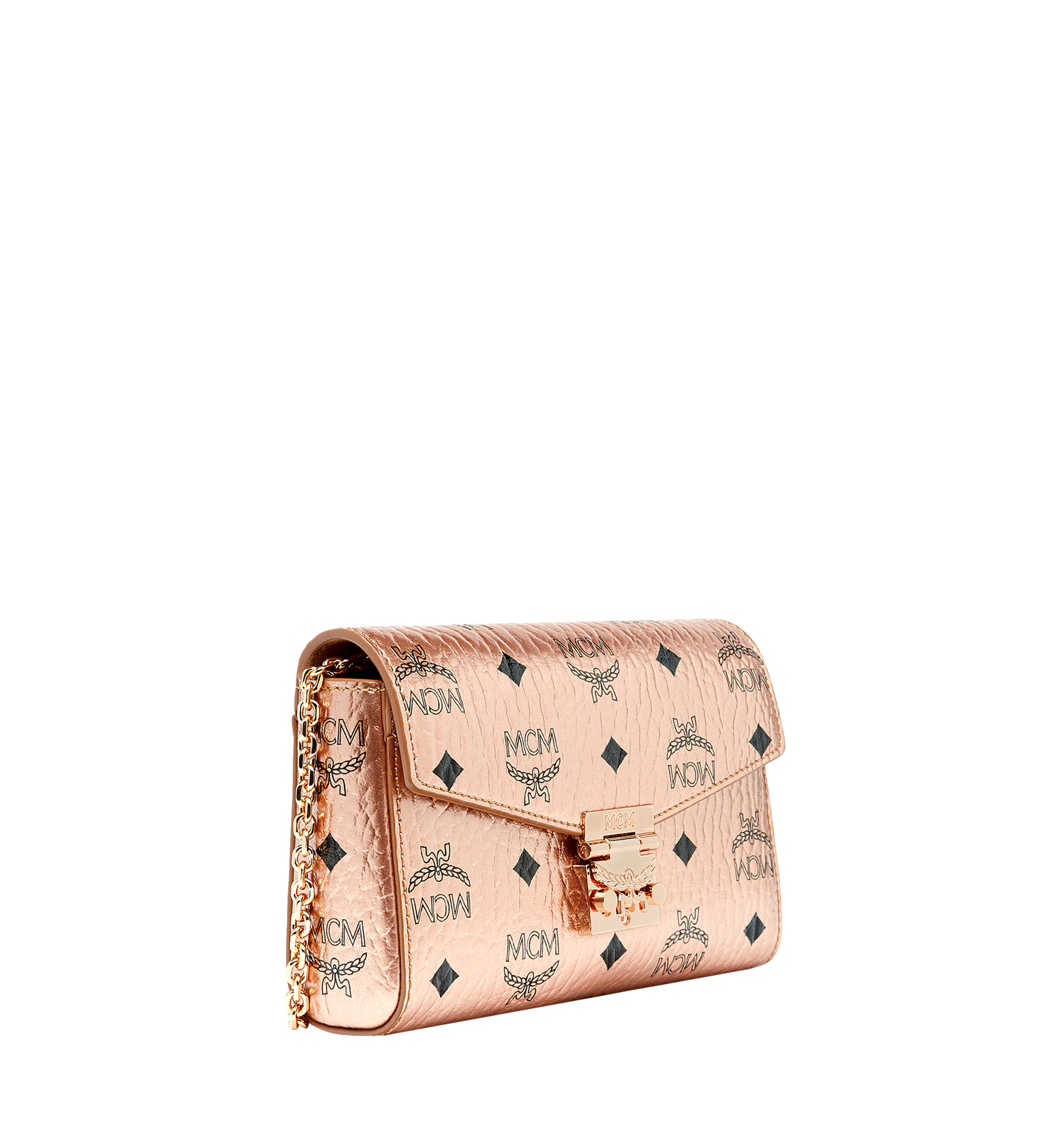 MCM Essential Rose Gold Visetos Mini Crossbody Chain Bag - MyDesignerly