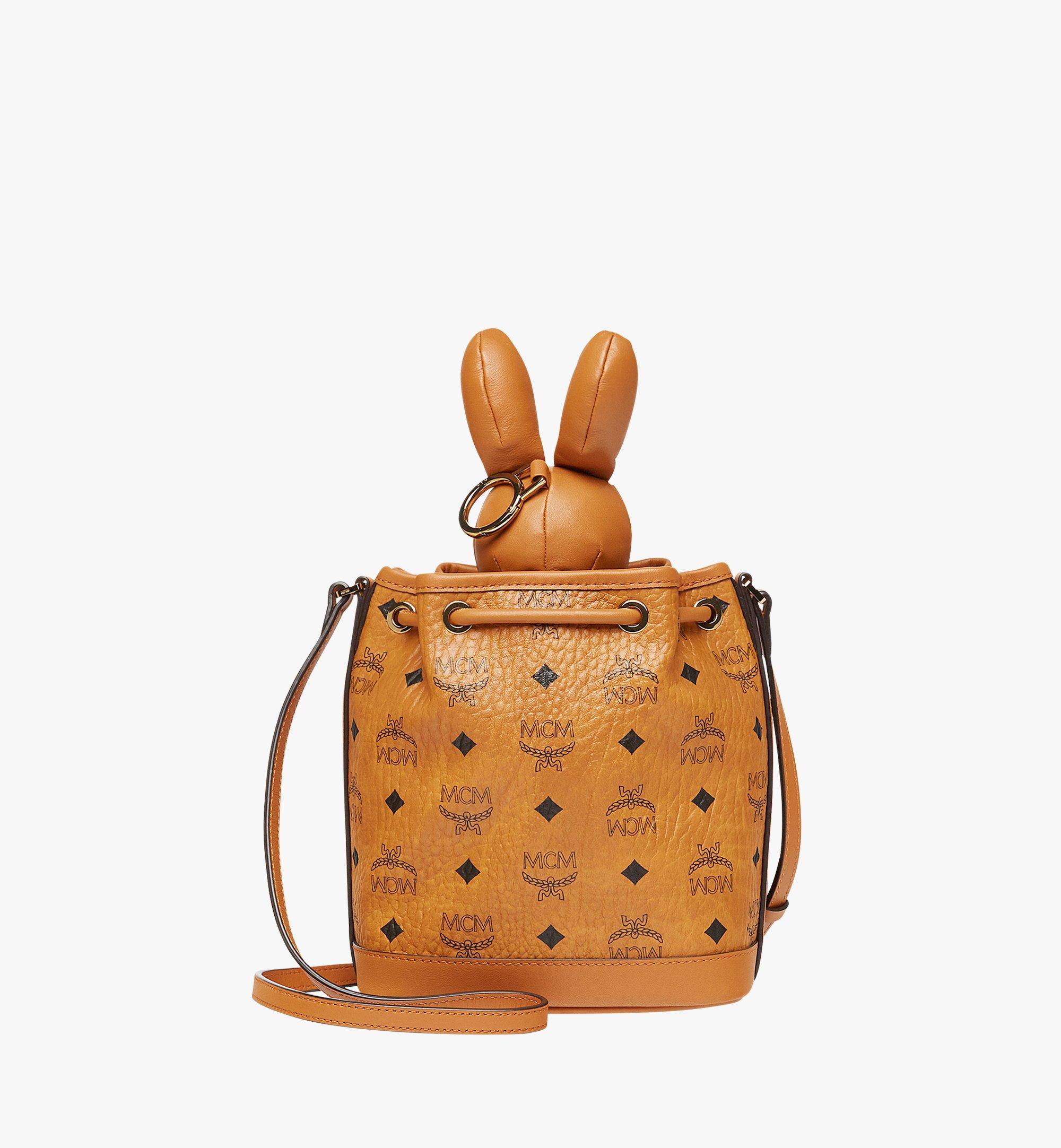 Small MCM Park Rabbit Drawstring Bag in Visetos Cognac MCM JP