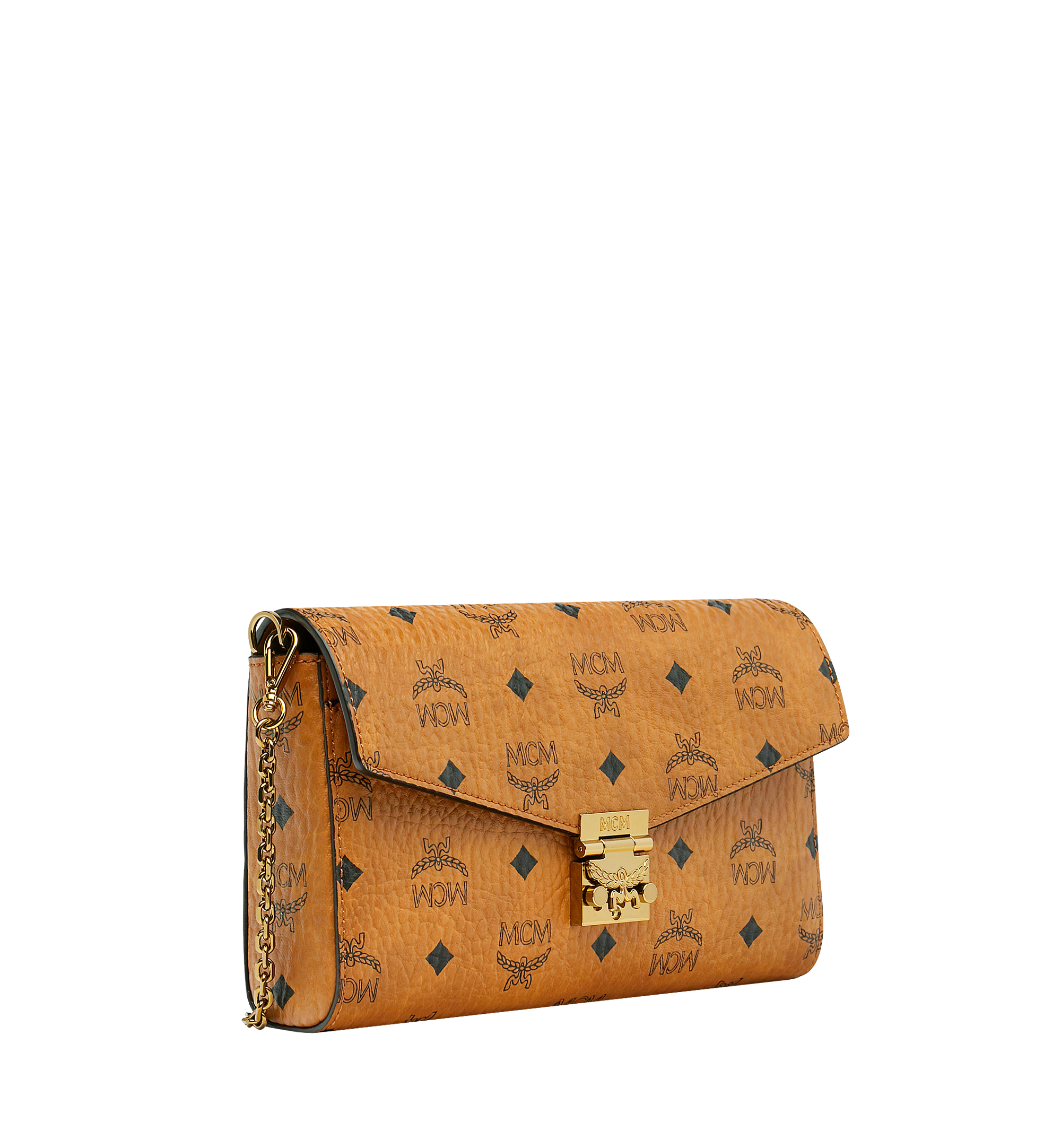 MCM Tracy Visetos Chain Crossbody Bag, Cognac