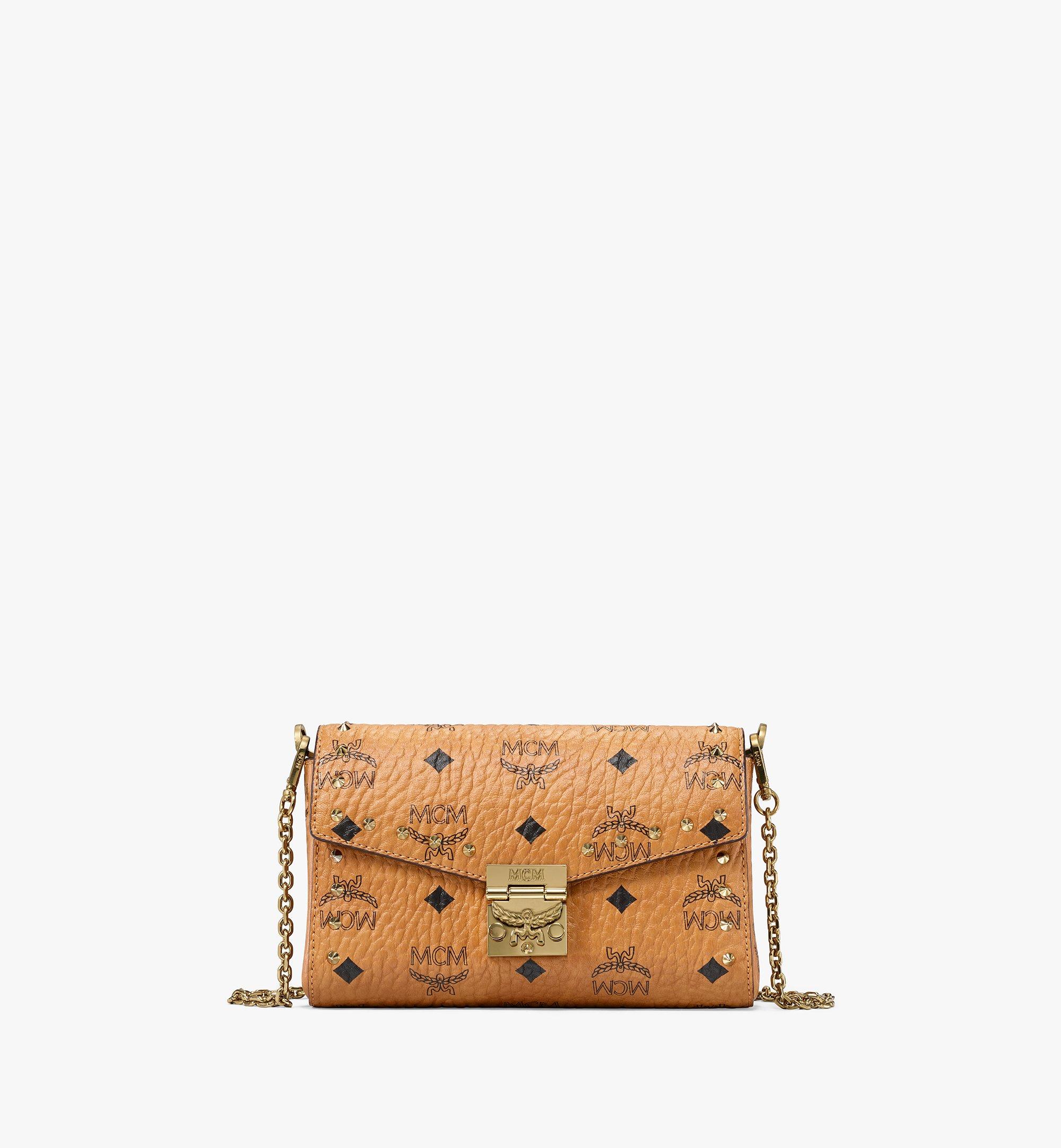 Small Tracy Flap Crossbody in Studded Outline Visetos Cognac