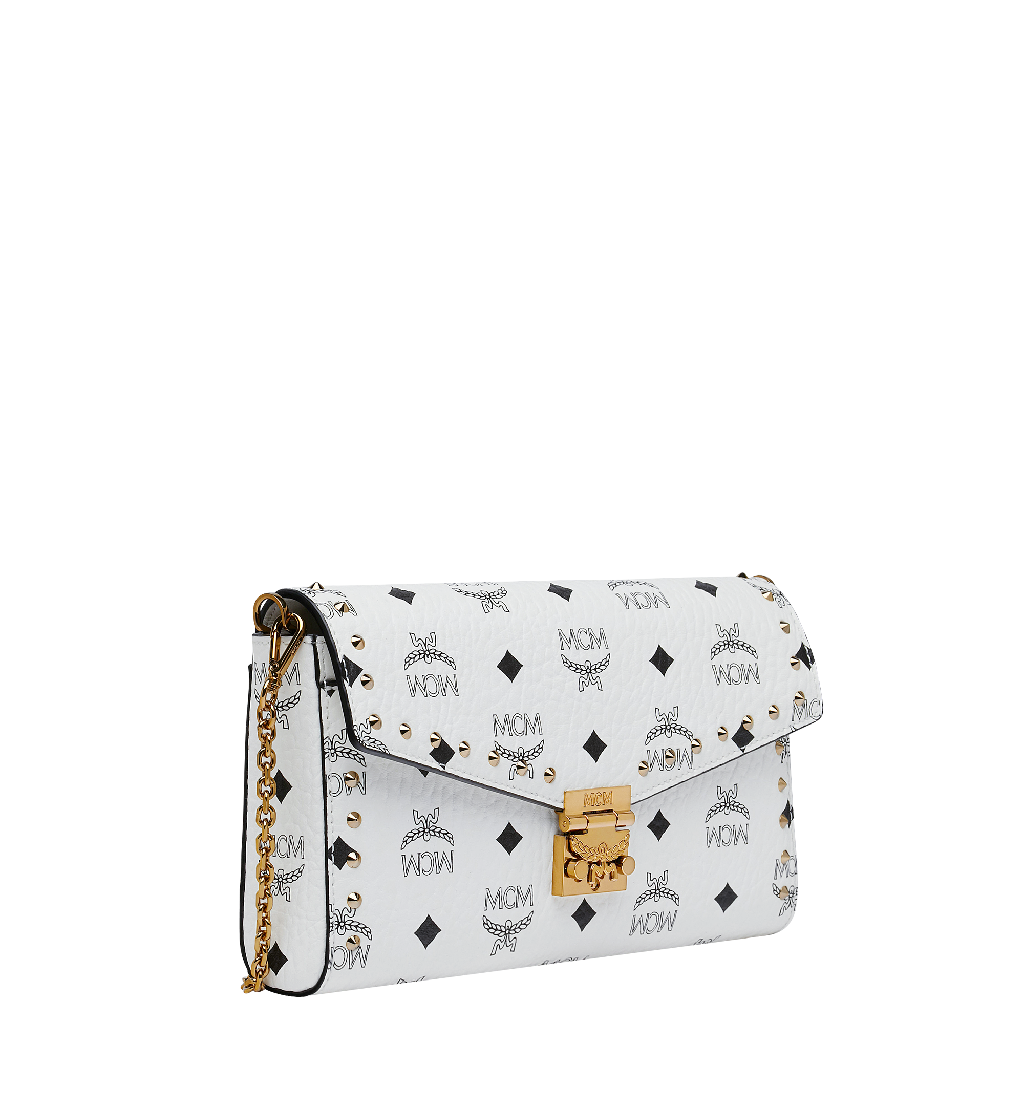 MCM Tracy Flap Crossbody in Studded Outline Visetos White MYZ9SME26WT001 Alternate View 1