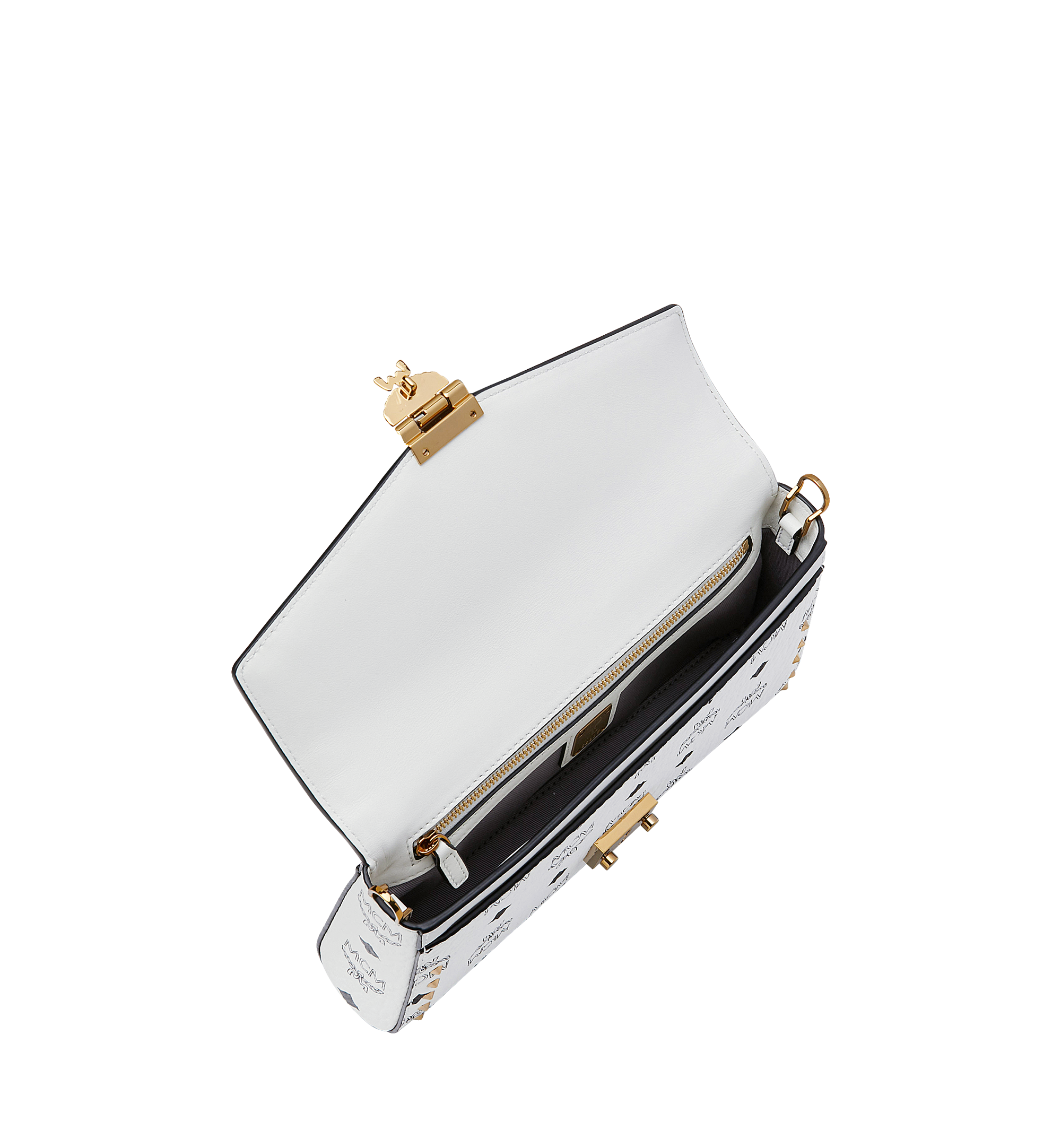 MCM Tracy Flap Crossbody in Studded Outline Visetos White MYZ9SME26WT001 Alternate View 4