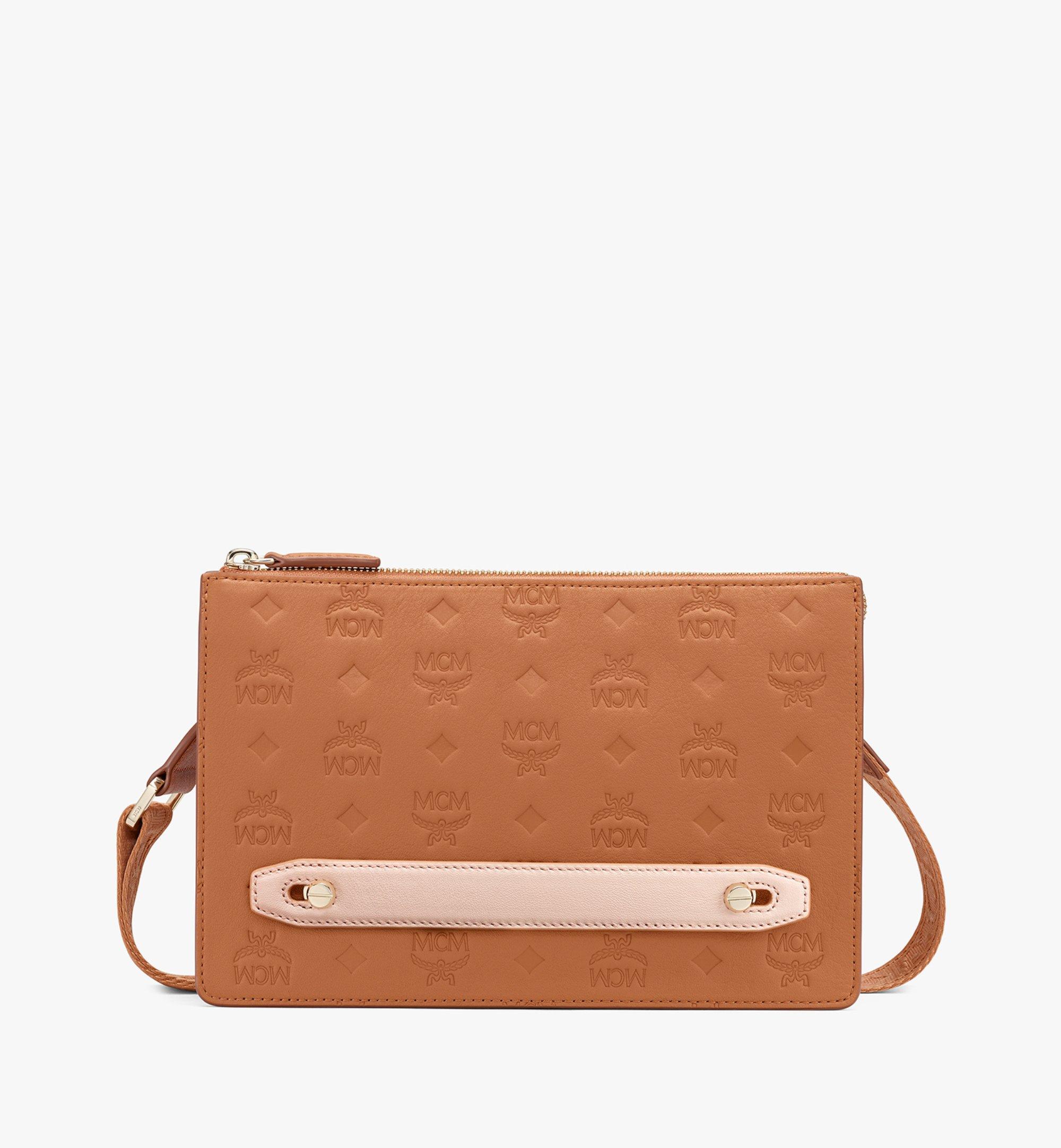 Klara Crossbody Pouch In Monogram Leather In Cognac