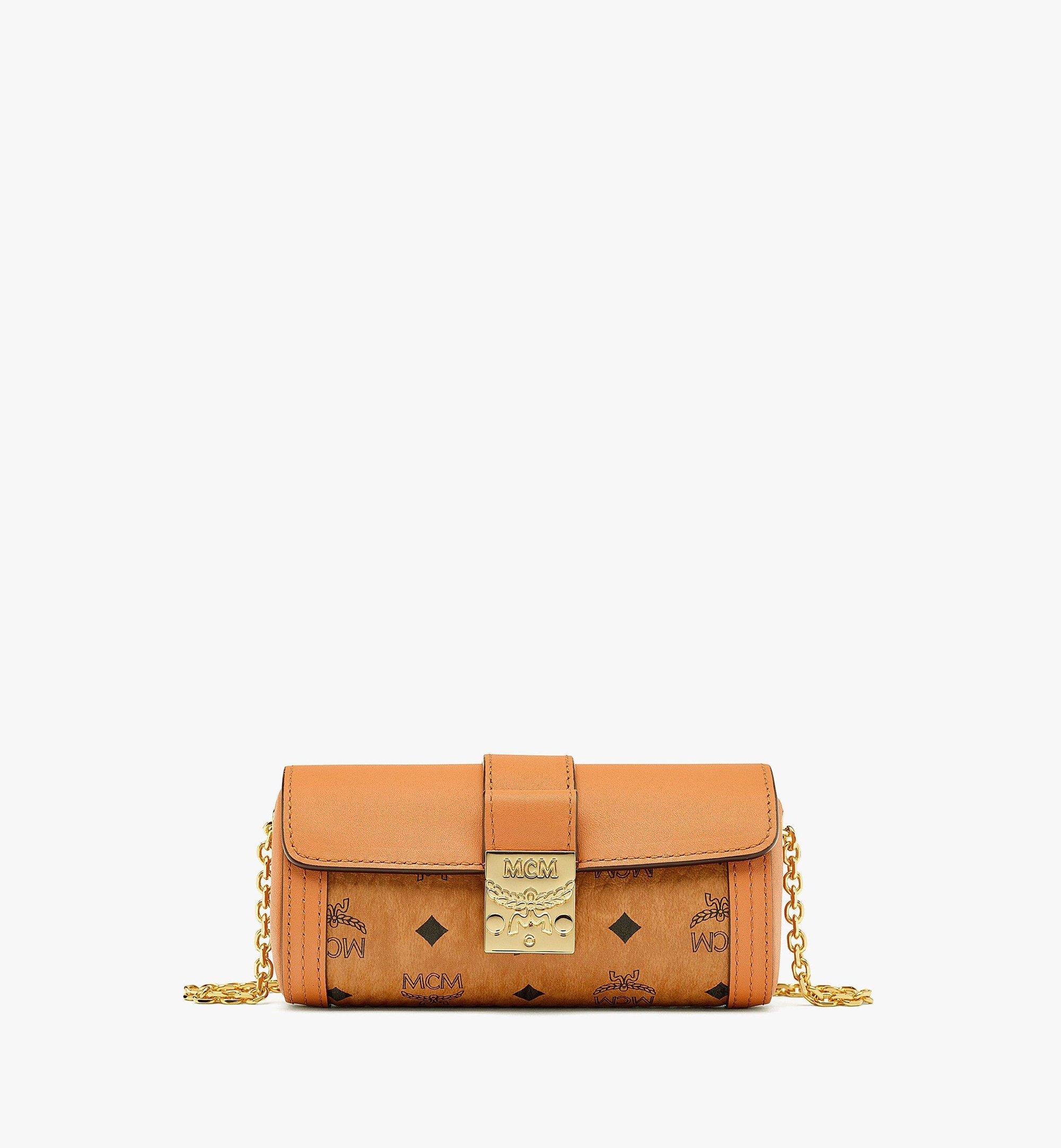 MCM Tracy Satchel Small Visetos Cognac in Coated Canvas with Gold