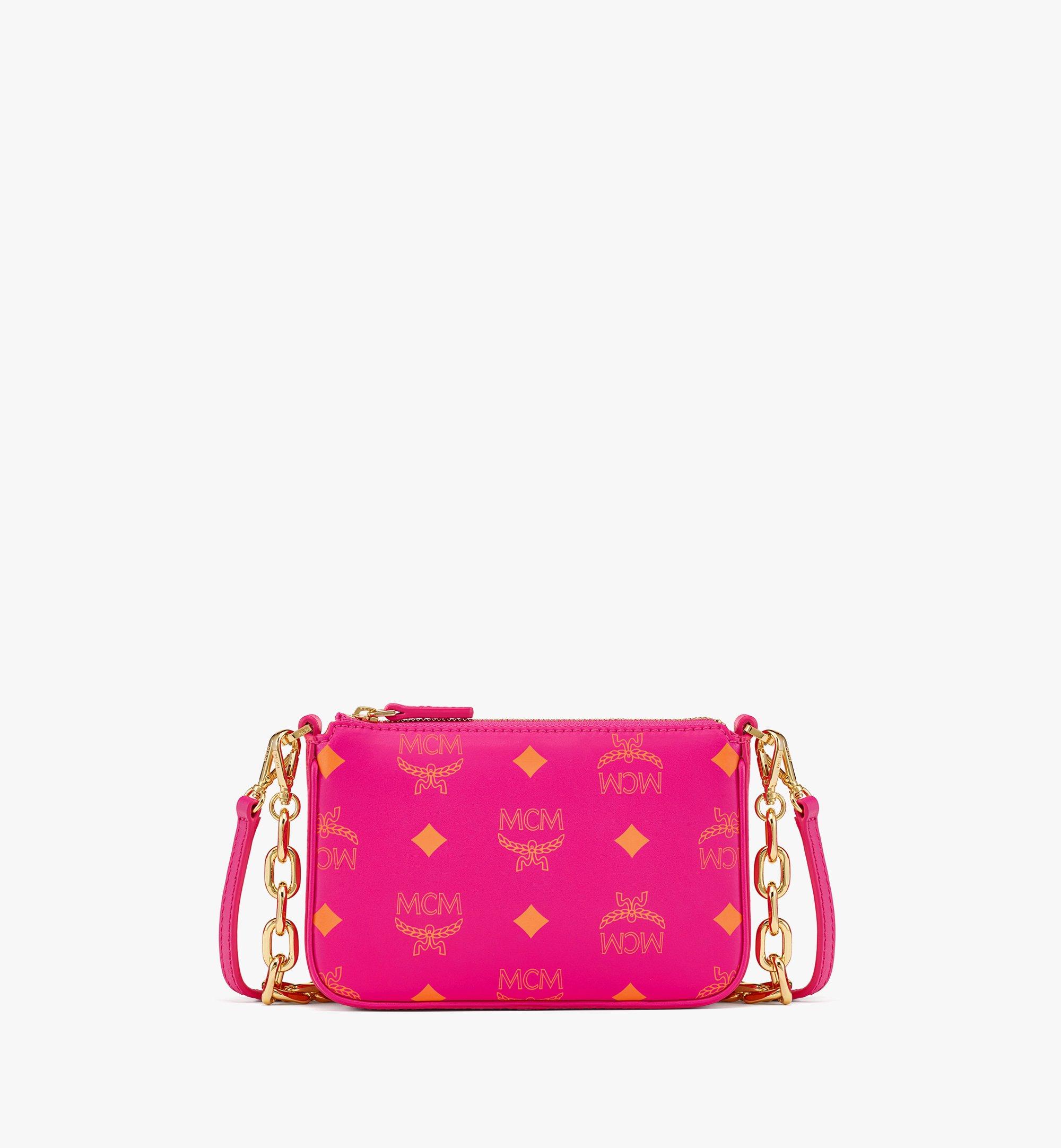 Mini Zip Pouch in Color Splash Logo Leather Pink