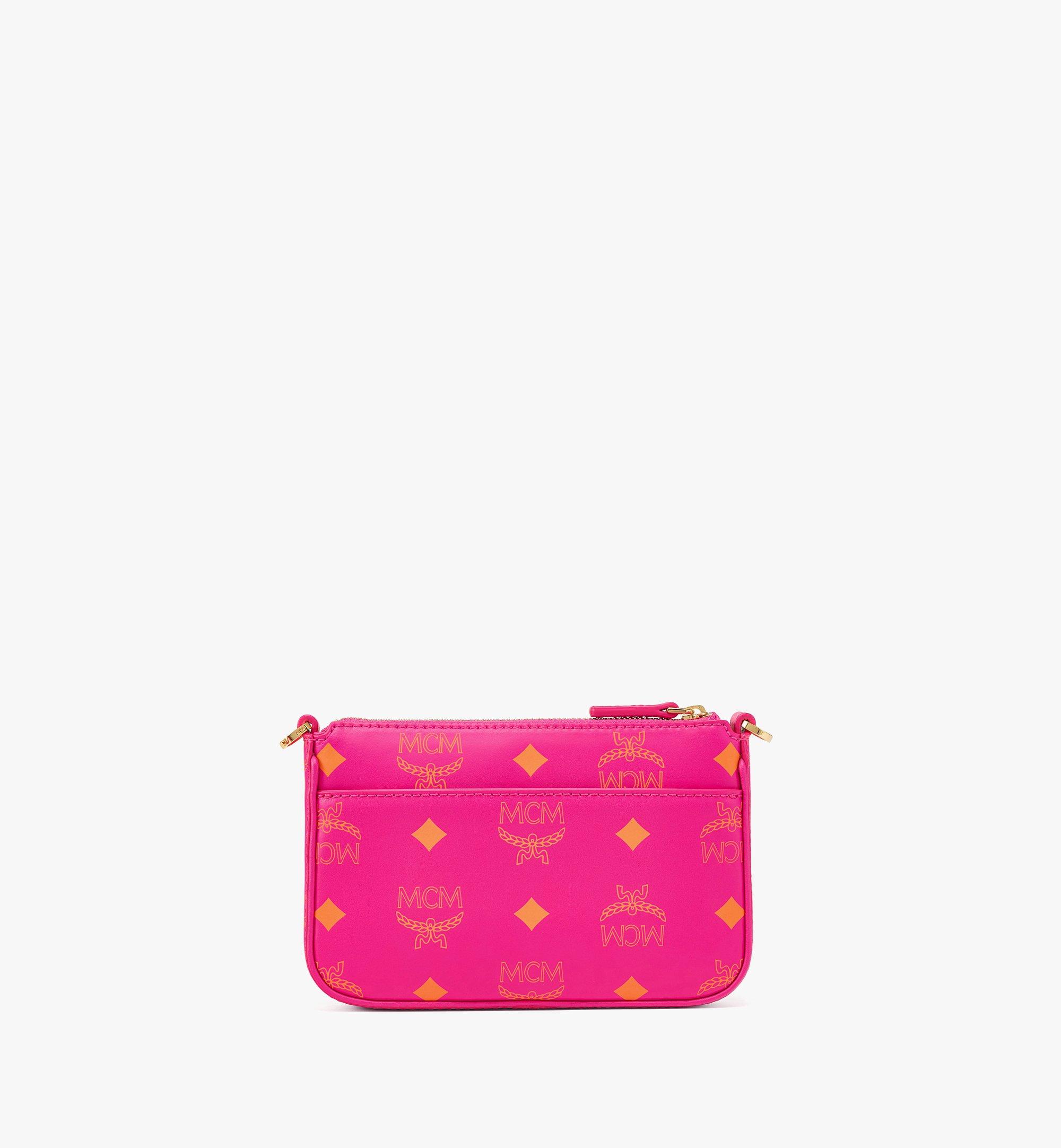 Mini Zip Pouch in Color Splash Logo Leather Pink