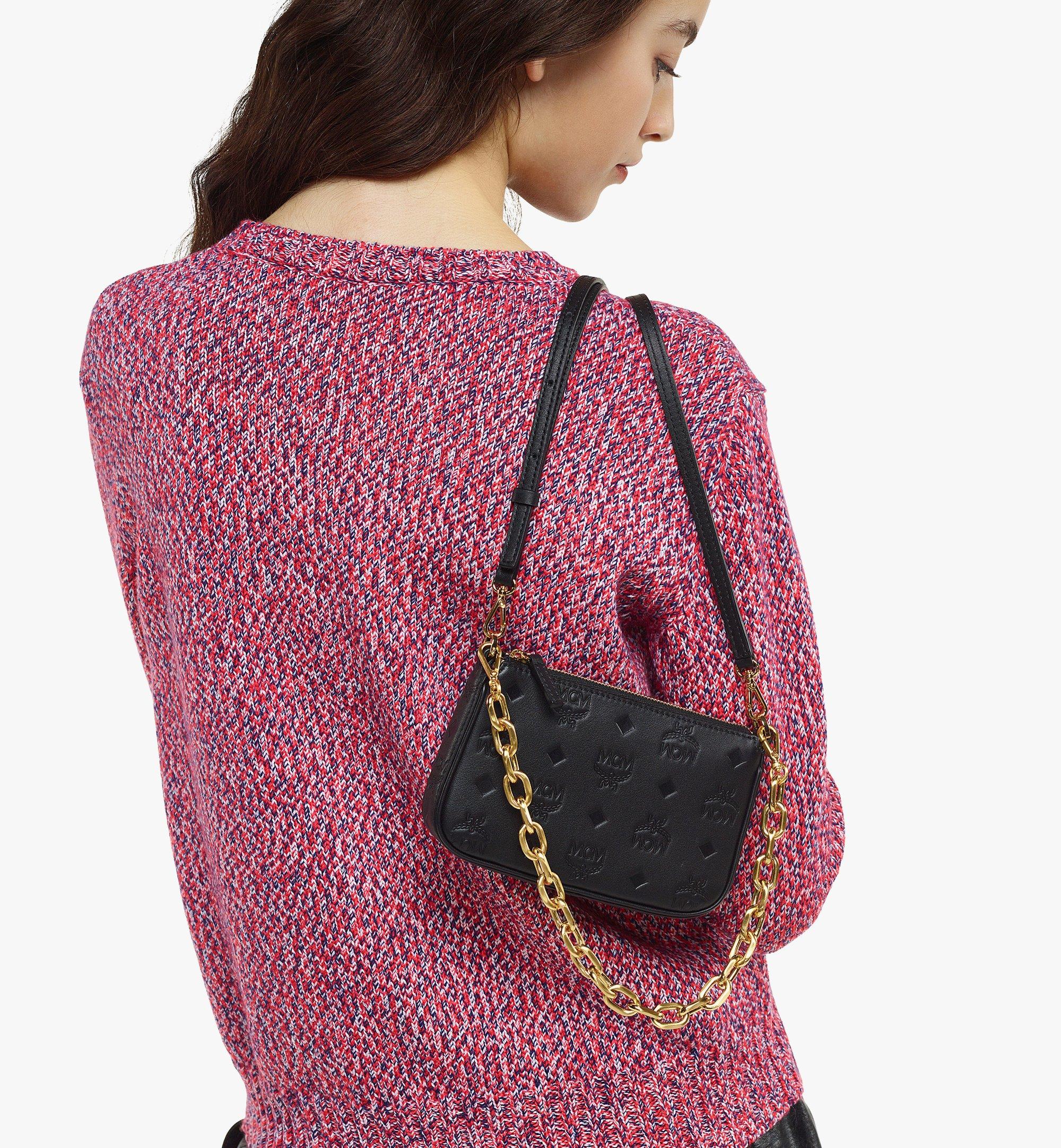 MCM Aren Chain Pouch in Embossed Monogram Leather Black MYZDSTA01BK001 Alternate View 2