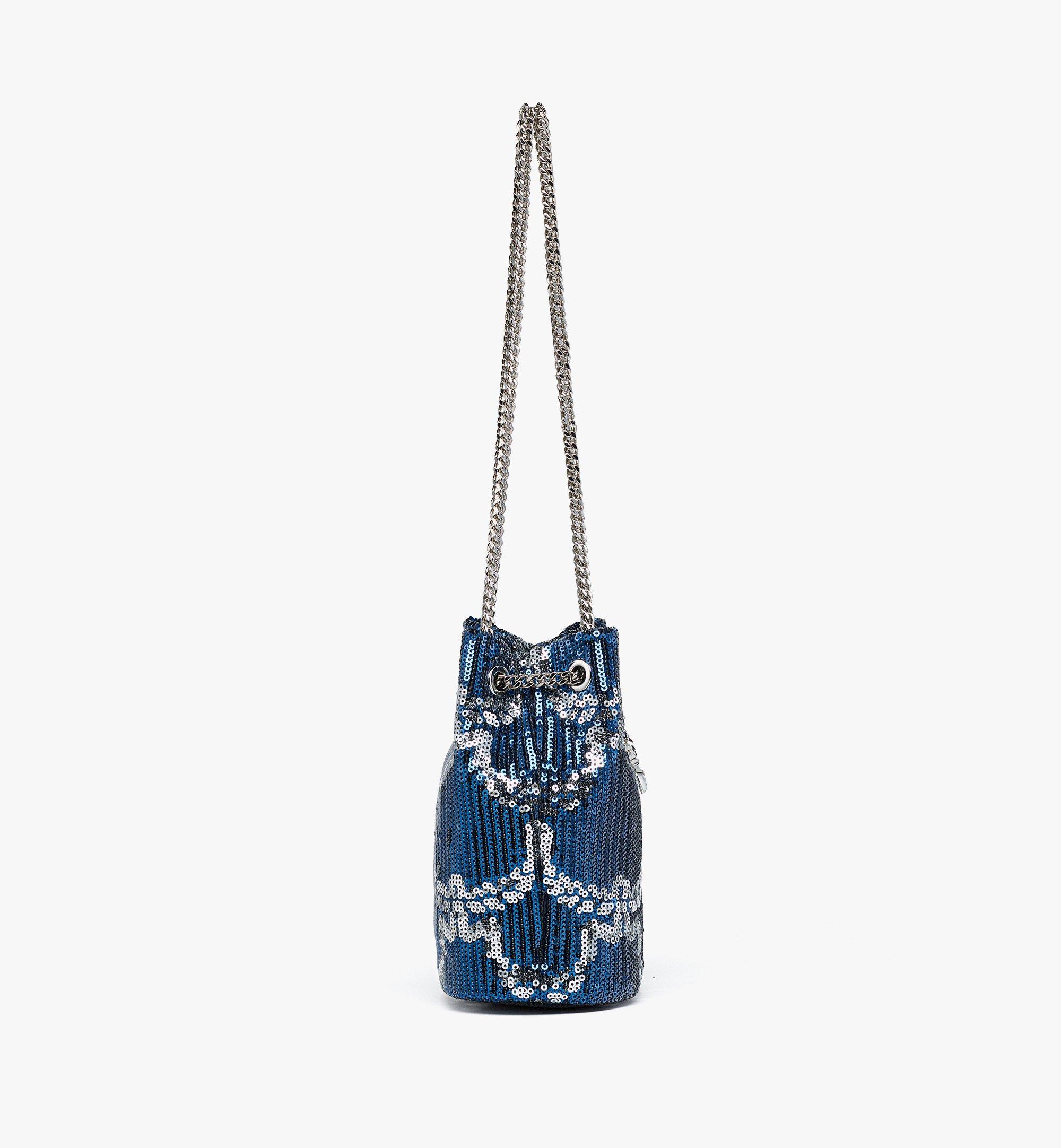 MCM Himmel Bucket Bag in Sequin Monogram Leather Blue MYZEAAC03VC001 Alternate View 1