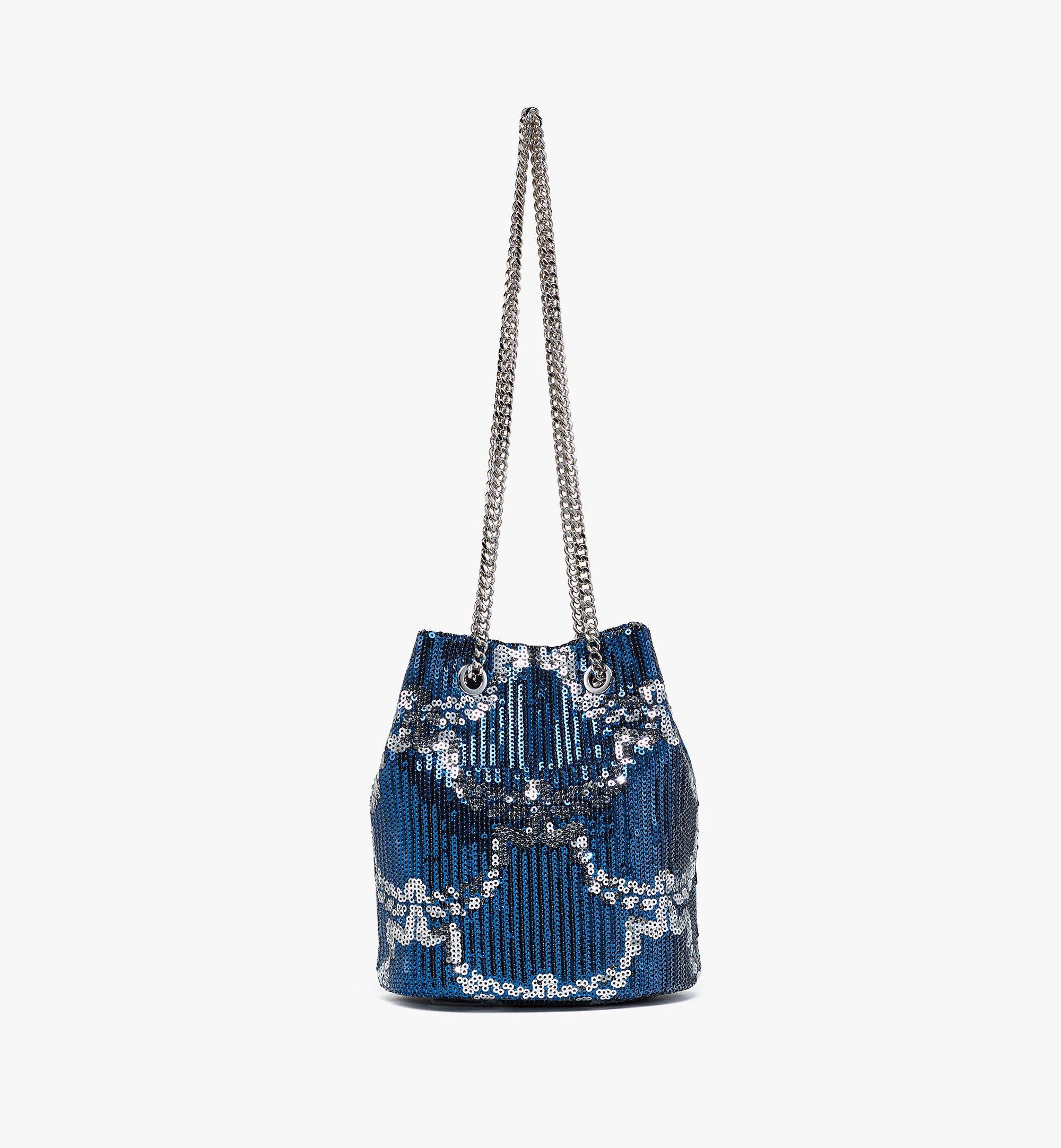 MCM Himmel Bucket Bag in Sequin Monogram Leather Blue MYZEAAC03VC001 Alternate View 3