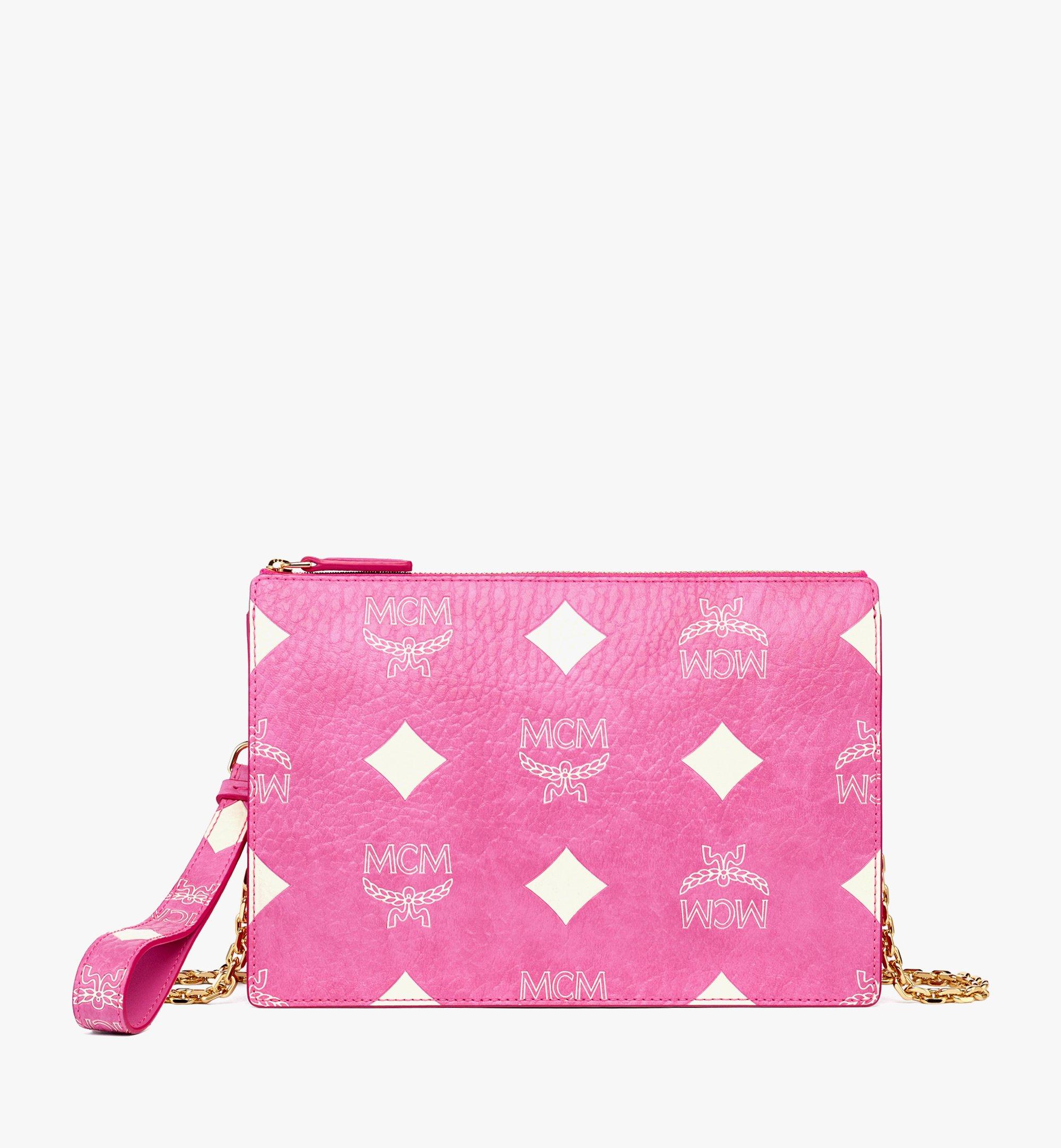 Small Wristlet Zip Pouch w Chain Strap in Maxi Visetos Pink MCM US