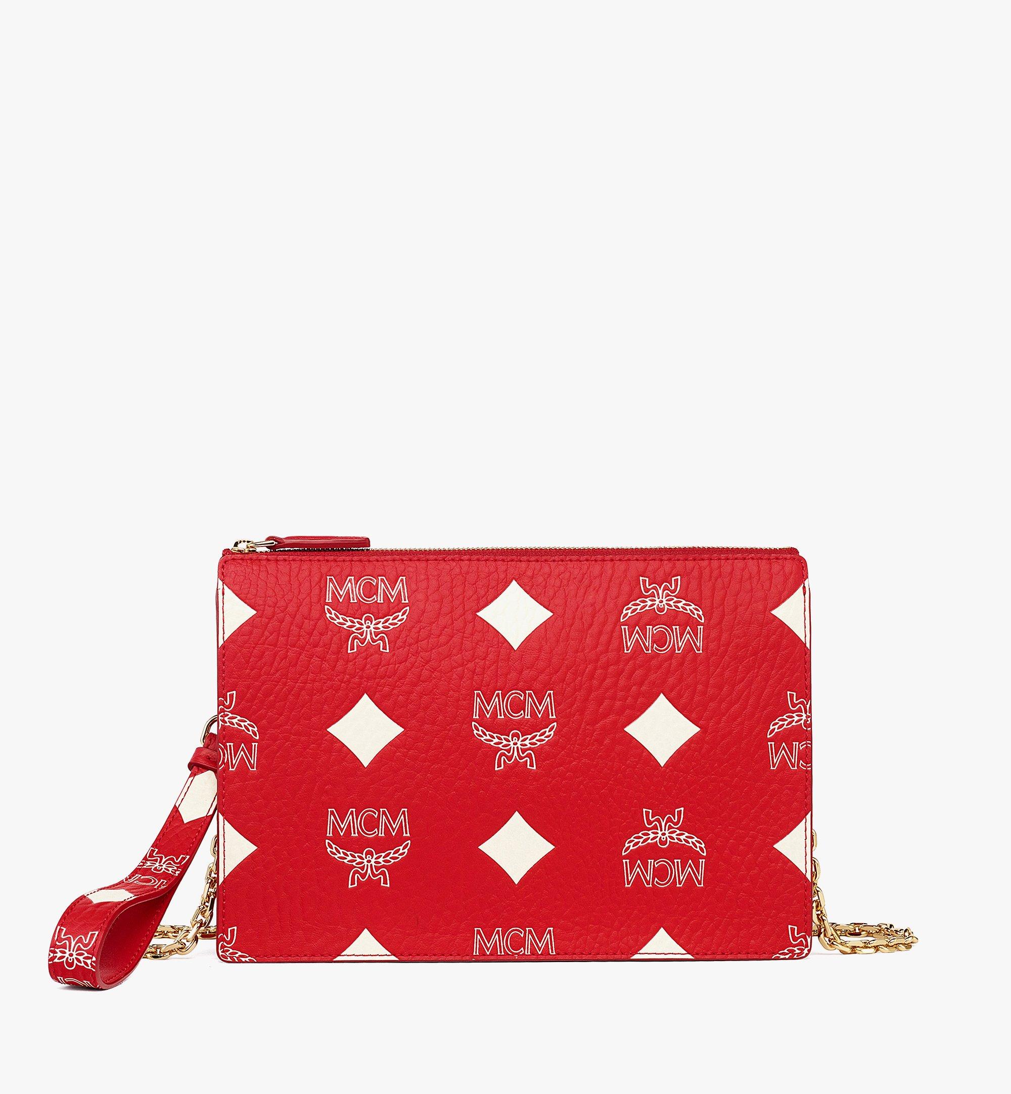 Small Wristlet Zip Pouch w/ Chain Strap in Maxi Visetos Red | MCM ®US