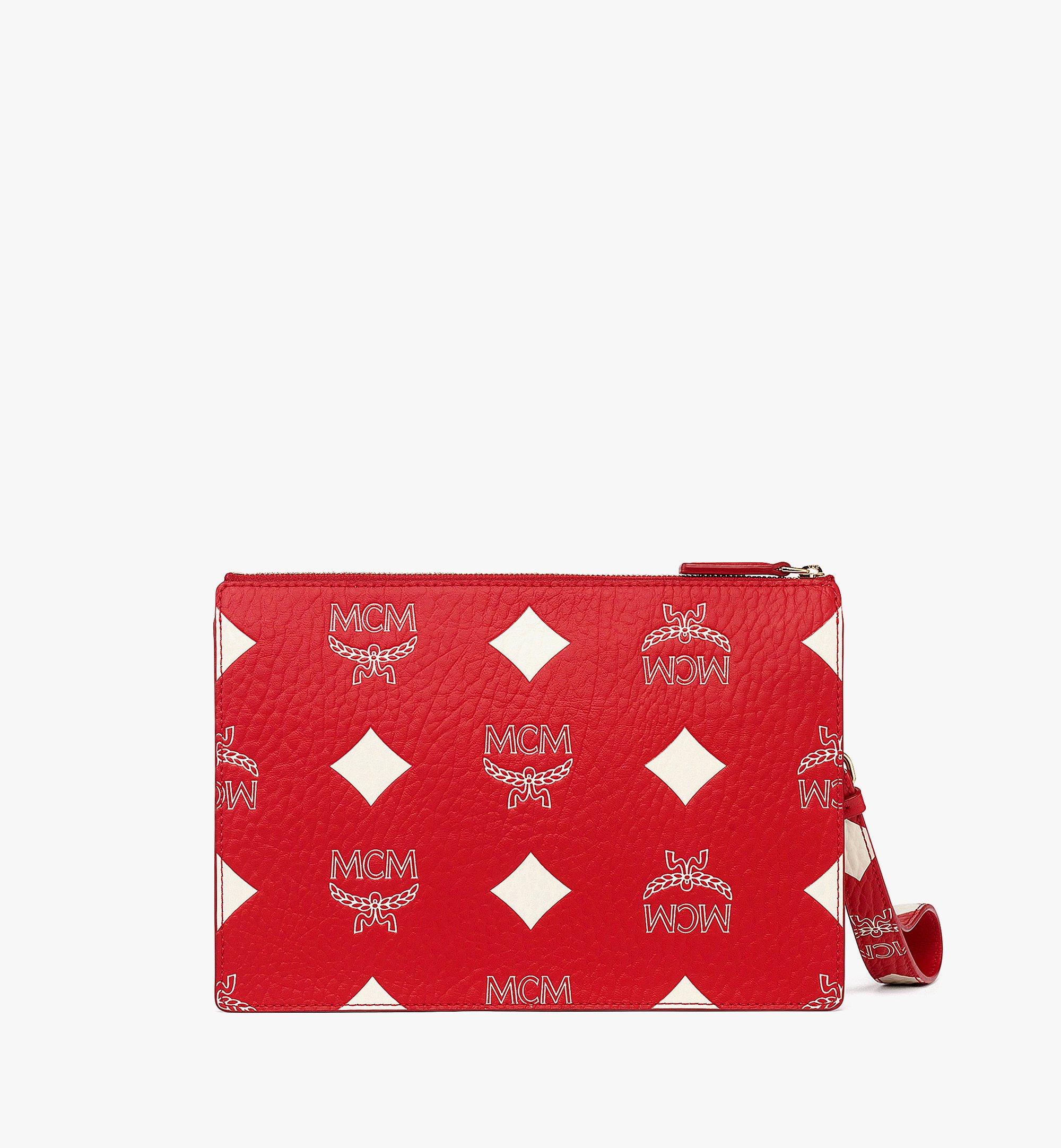 Small Wristlet Zip Pouch w/ Chain Strap in Maxi Visetos Red | MCM ®US